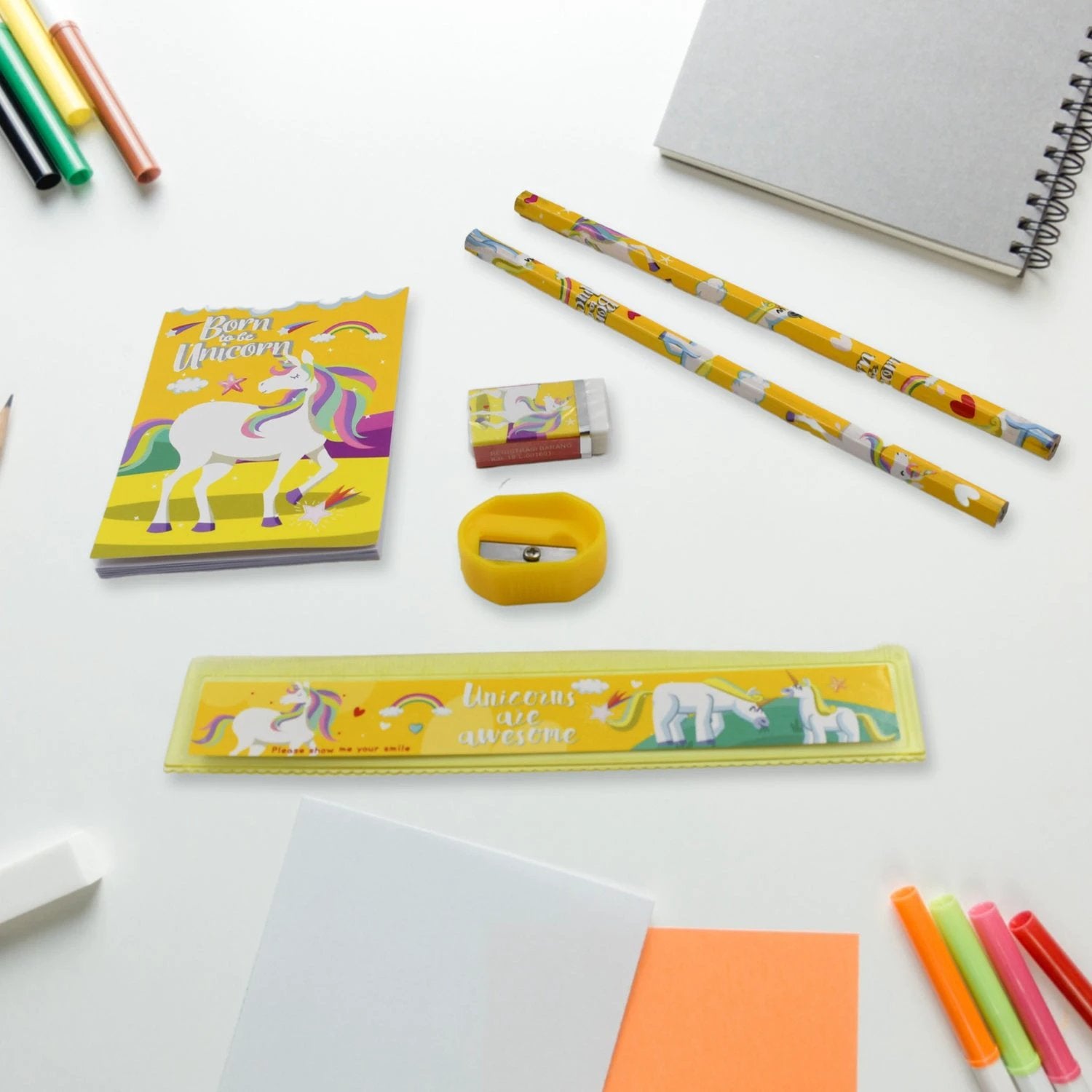 4599   6 Pc Set Stationary Set Including Pencil Ruler Rubber Pencil Sharpener  School Office Product Gift - 69KART