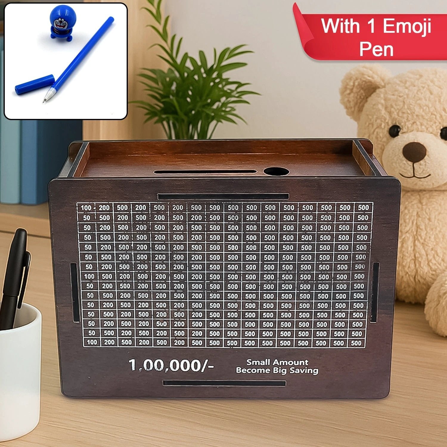 Wooden Money  Piggy Bank Money Box (1 Pc  1 Emoji Pan) - 69KART