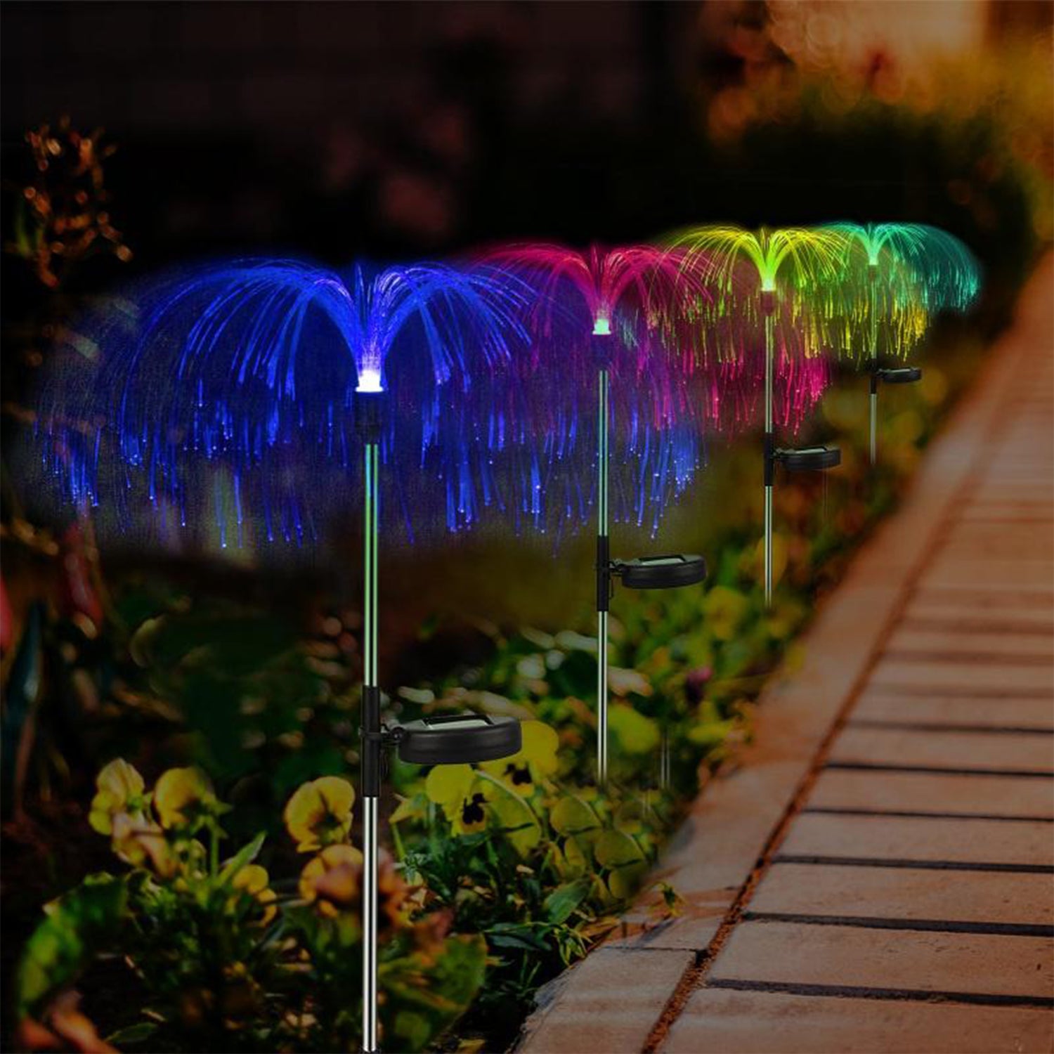 Garden Solar Outdoor Lights Decorative  7 Colors Changing Rgb Light Waterproof Flower Jellyfish Firework Decor For Garden Patio Landscape Pathway Yard Holiday Decor 2pcs