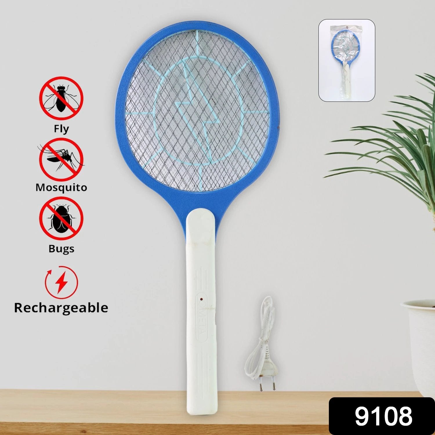 9108 Anti Mosquito Racquet Rechargeable Insect Killer Bat With Led Light by Wukusy