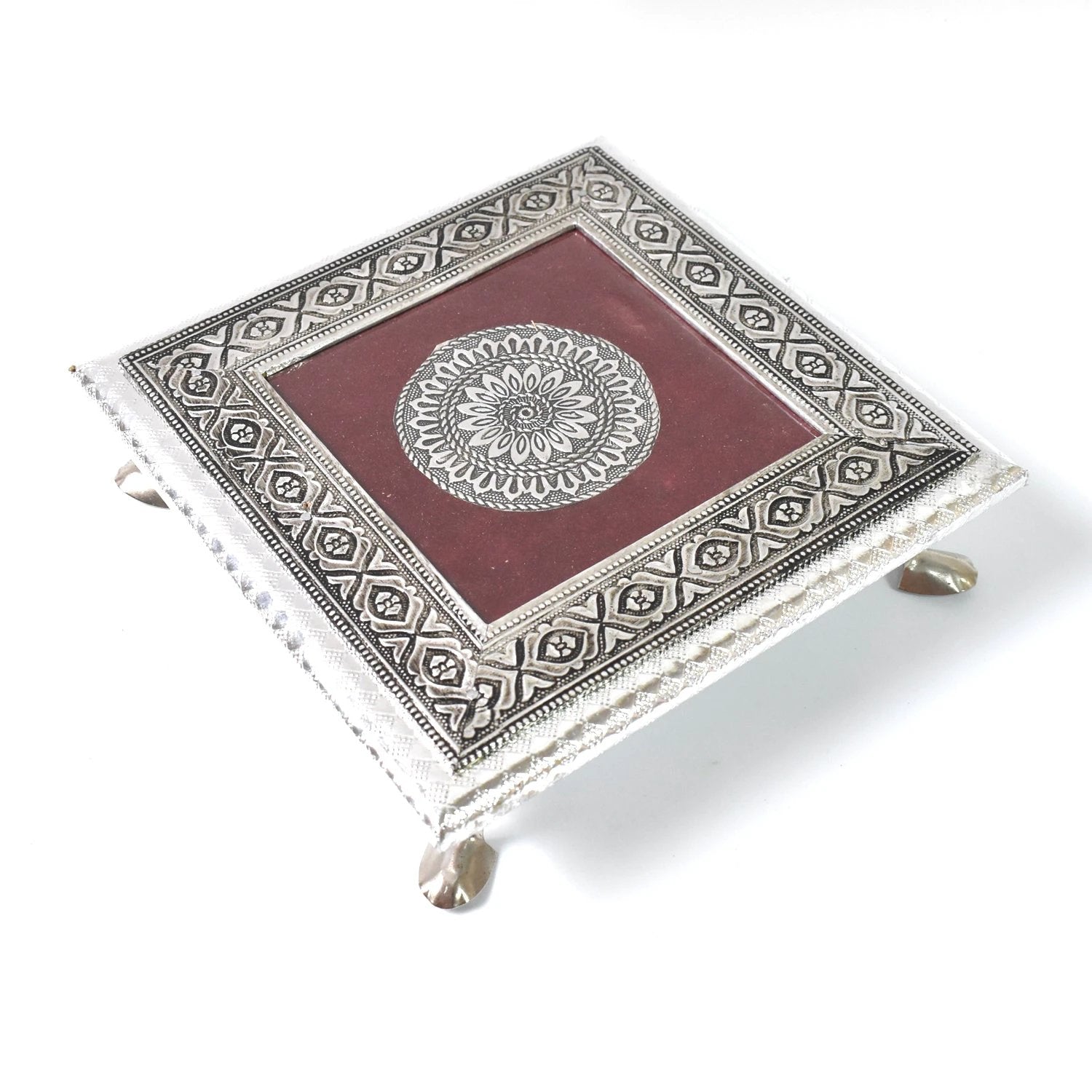 Silver - Square Pooja Chowki Patla Bajot (2020 Cm 1 Pc) by Wukusy