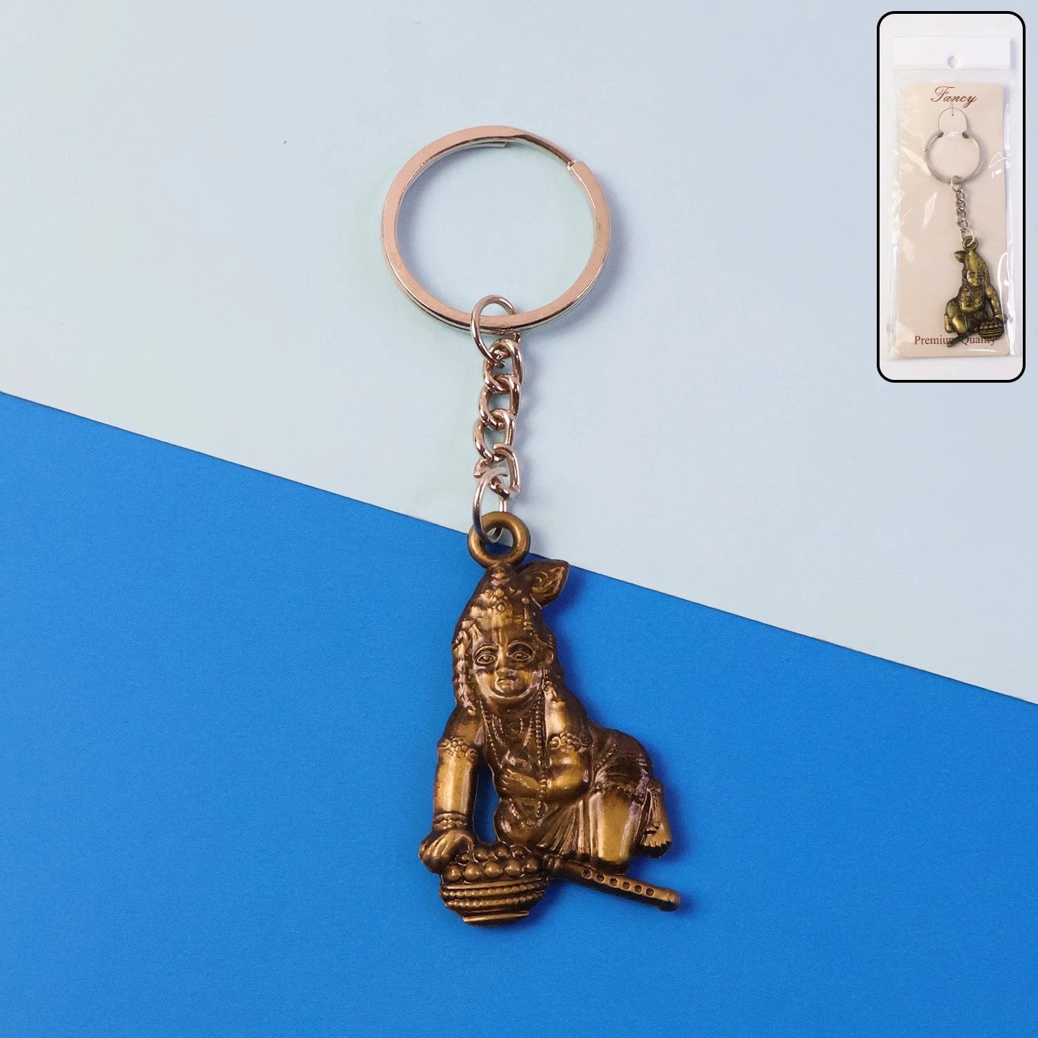 Premium Antique-gold Metal Bal Krishna Makhan Chor Keychain (1 Pc) by Wukusy