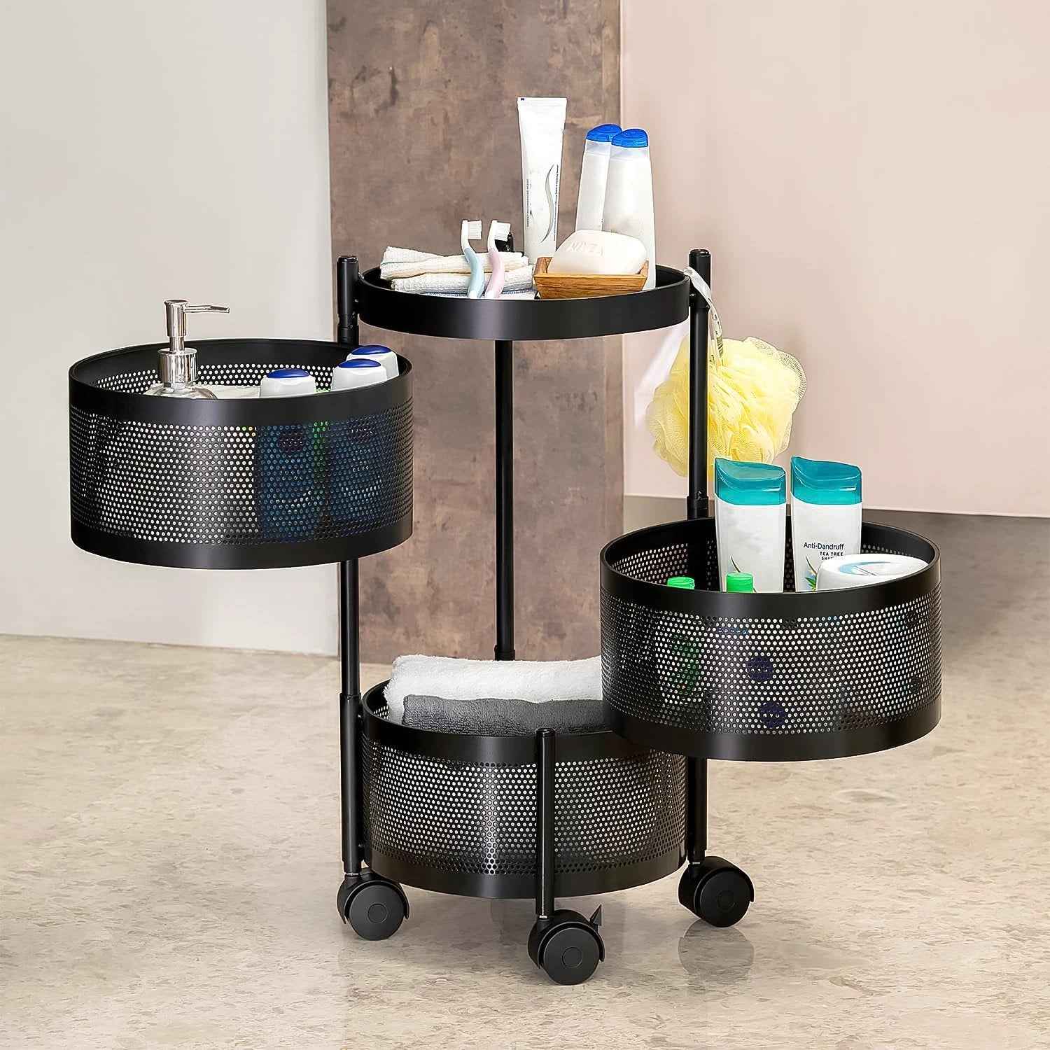 Metal Round High Quality Kitchen Trolley With Wheels (3 Layer  1 Pc) - 69KART