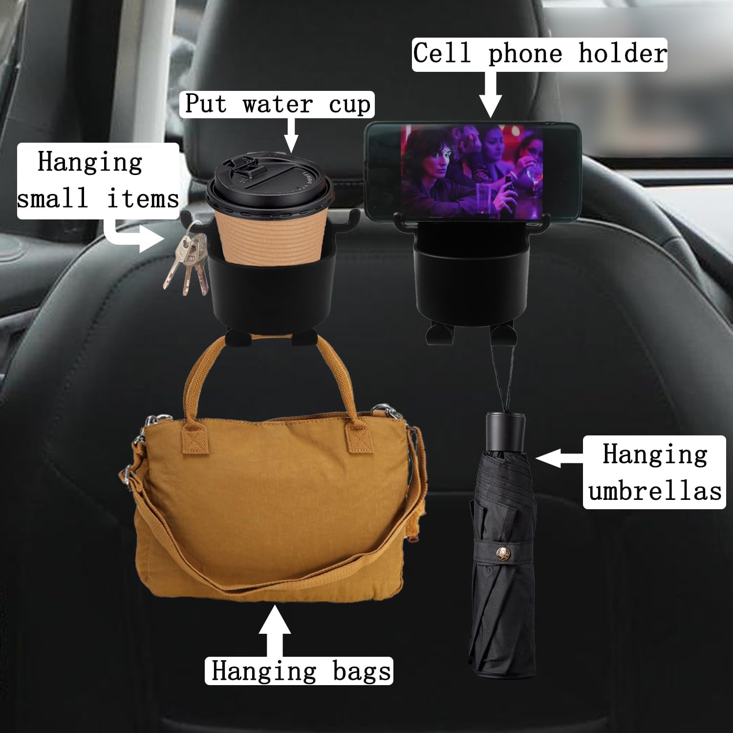 Car Headrest Backseat Organizer 3-in-1
