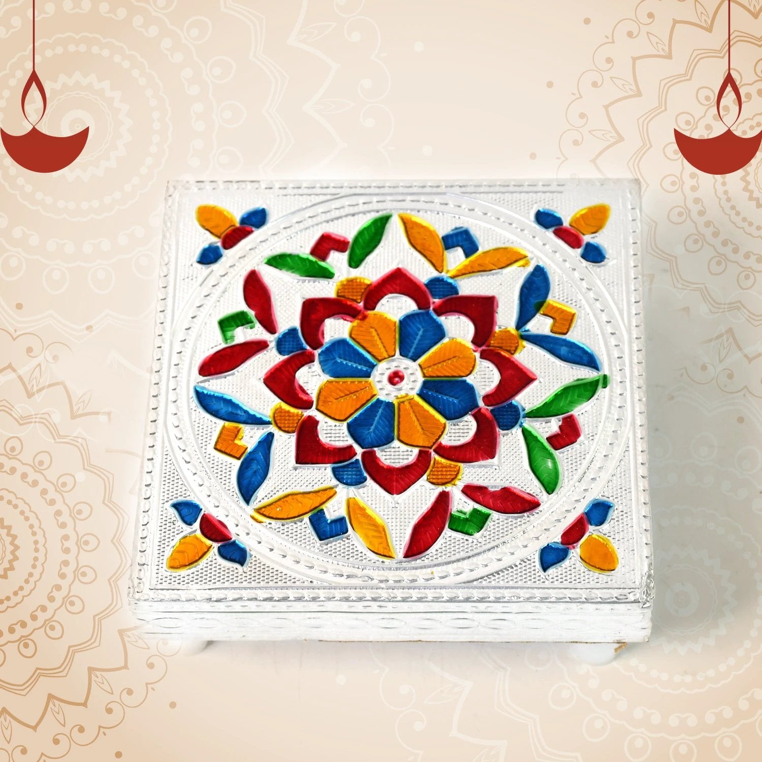 Handicraft Meenakari Wooden Chowki Puja Bajot For Home  Office Decor For Puja Multicolour (1 Pc Set) - 69KART
