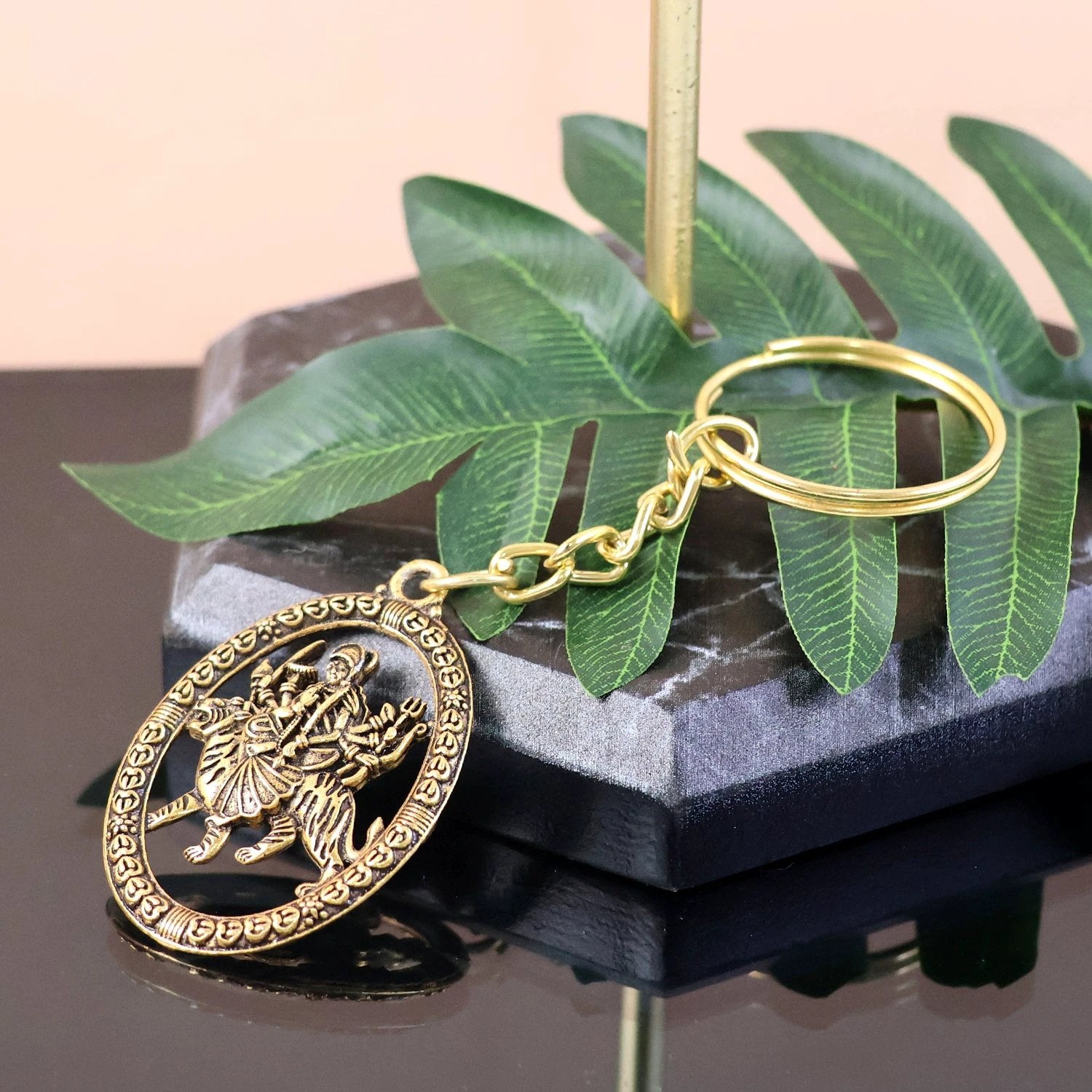 Premium Golden Metal Durga Maa Keychain (1 Pc) by Wukusy