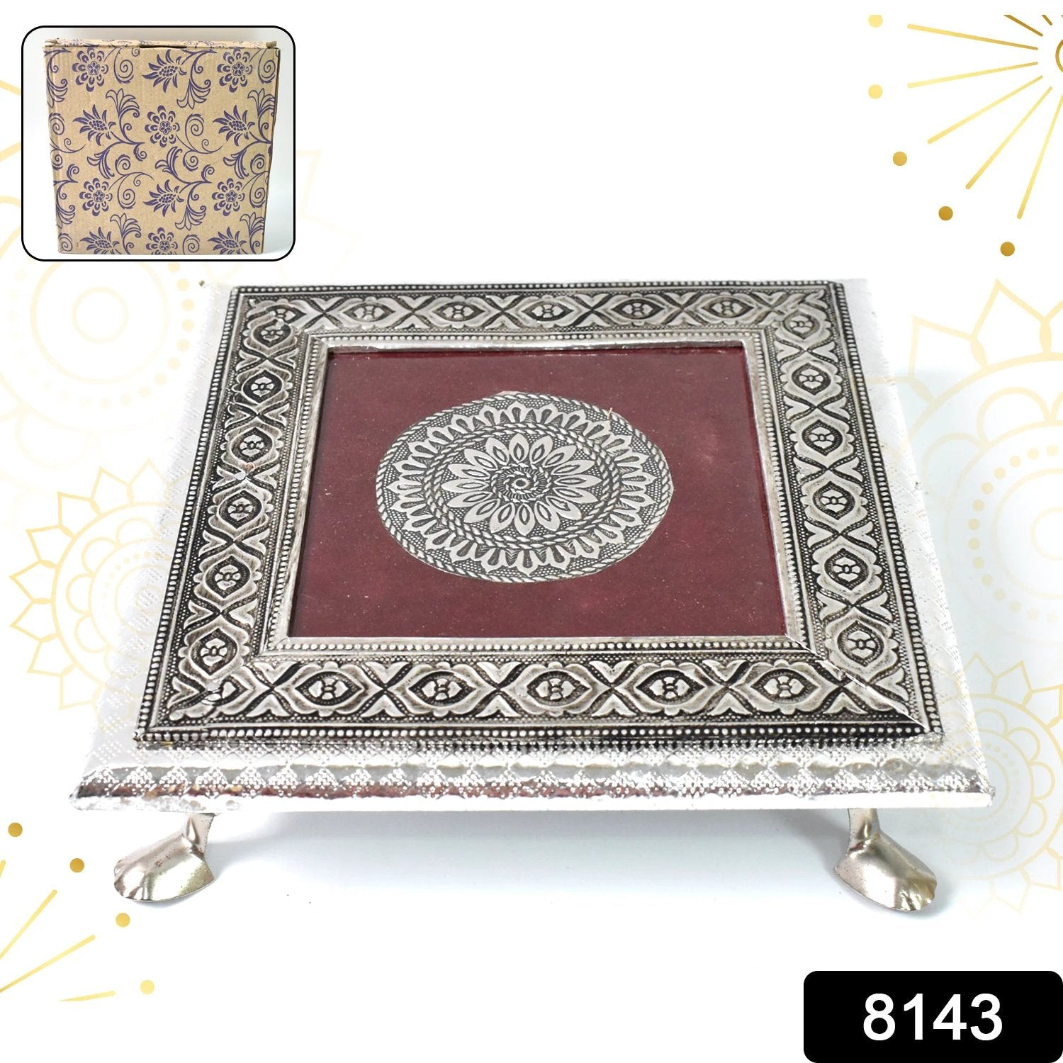 Silver - Square Pooja Chowki Patla Bajot (2020 Cm 1 Pc) by Wukusy