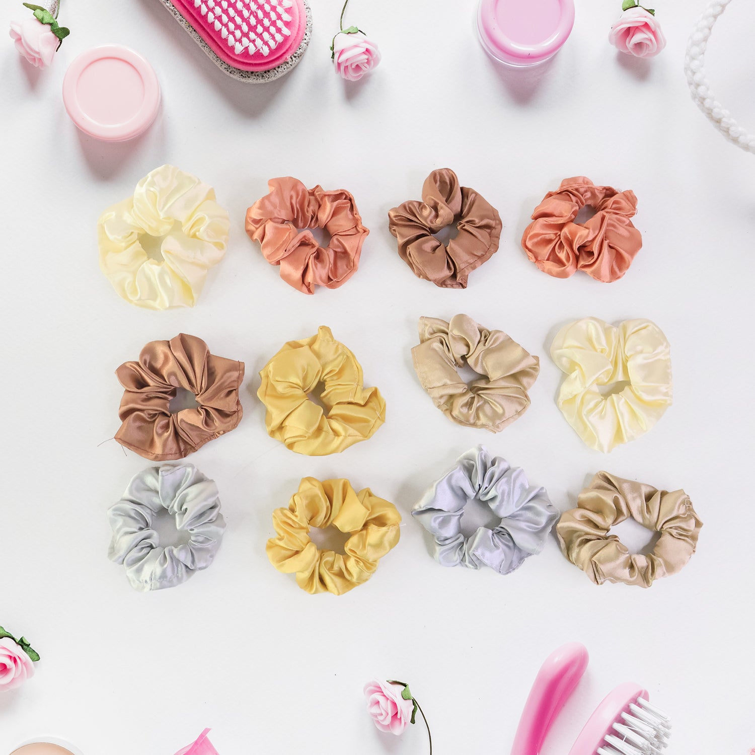 Premium Satin Hair Scrunchies  Elastic Hair Ties For Women  Girls (12 Pc)