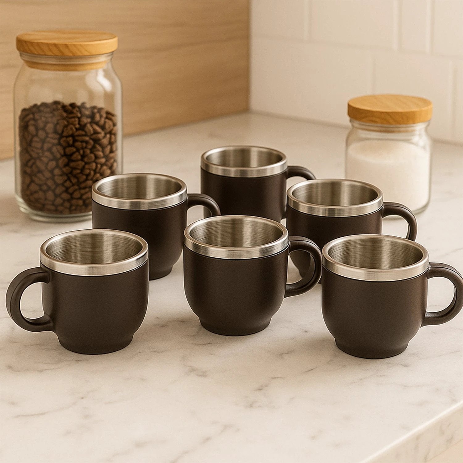 Apex Premium Double Wall Stainless Steel Cappuccino Mug Gift Set (6 Pc  100 Ml) - 69KART