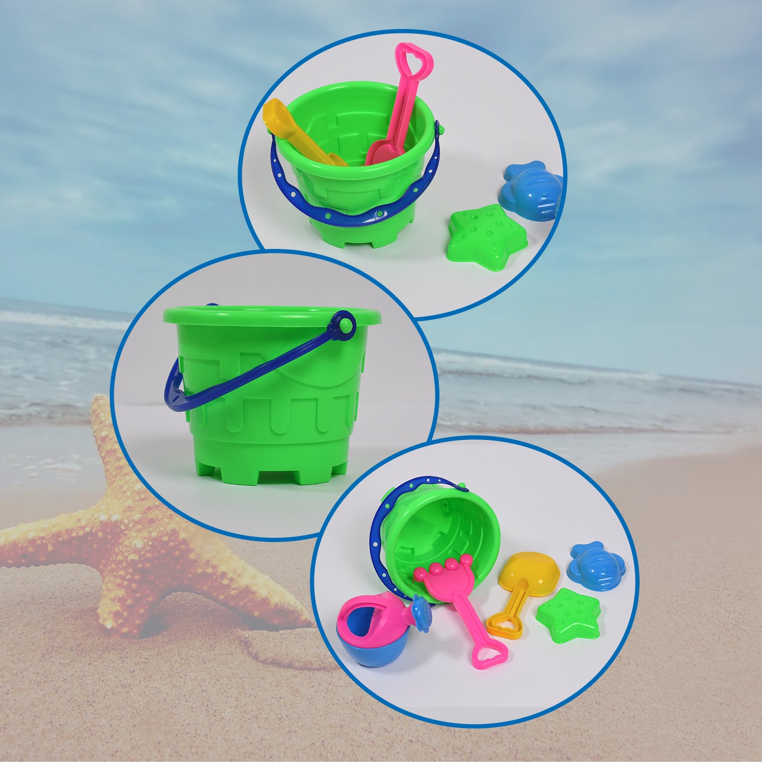 4486 Sand Game Castle Building Plastic Beach Toy Set For Kids Summer Fun Creative Activity Playset Gardening Tool With Accessories  Bucket-pack Of 6 Pcs