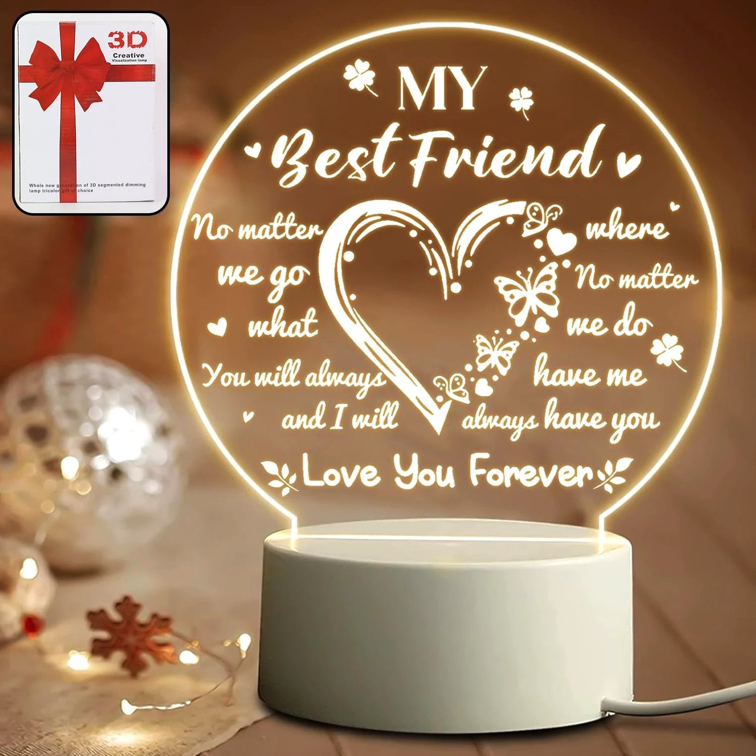 3d Illusion Led Night Lamp With Heart And Best Friend Design by Wukusy