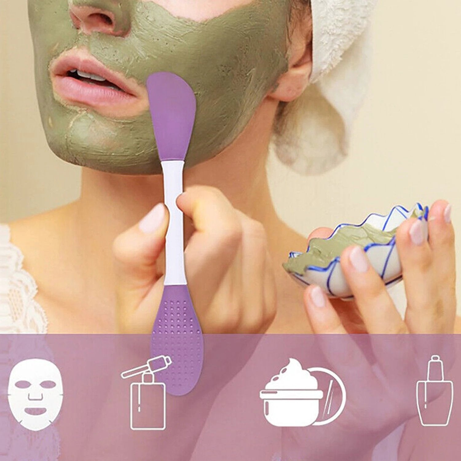 12532 Double-headed Silicone Mask Brush Face Cleansing And Applying Mud Mask Beauty Salon Special Brush Smear Tool Facial Scrub Silicone Wash Scrubber Face Tools (1 Pc) by Wukusy