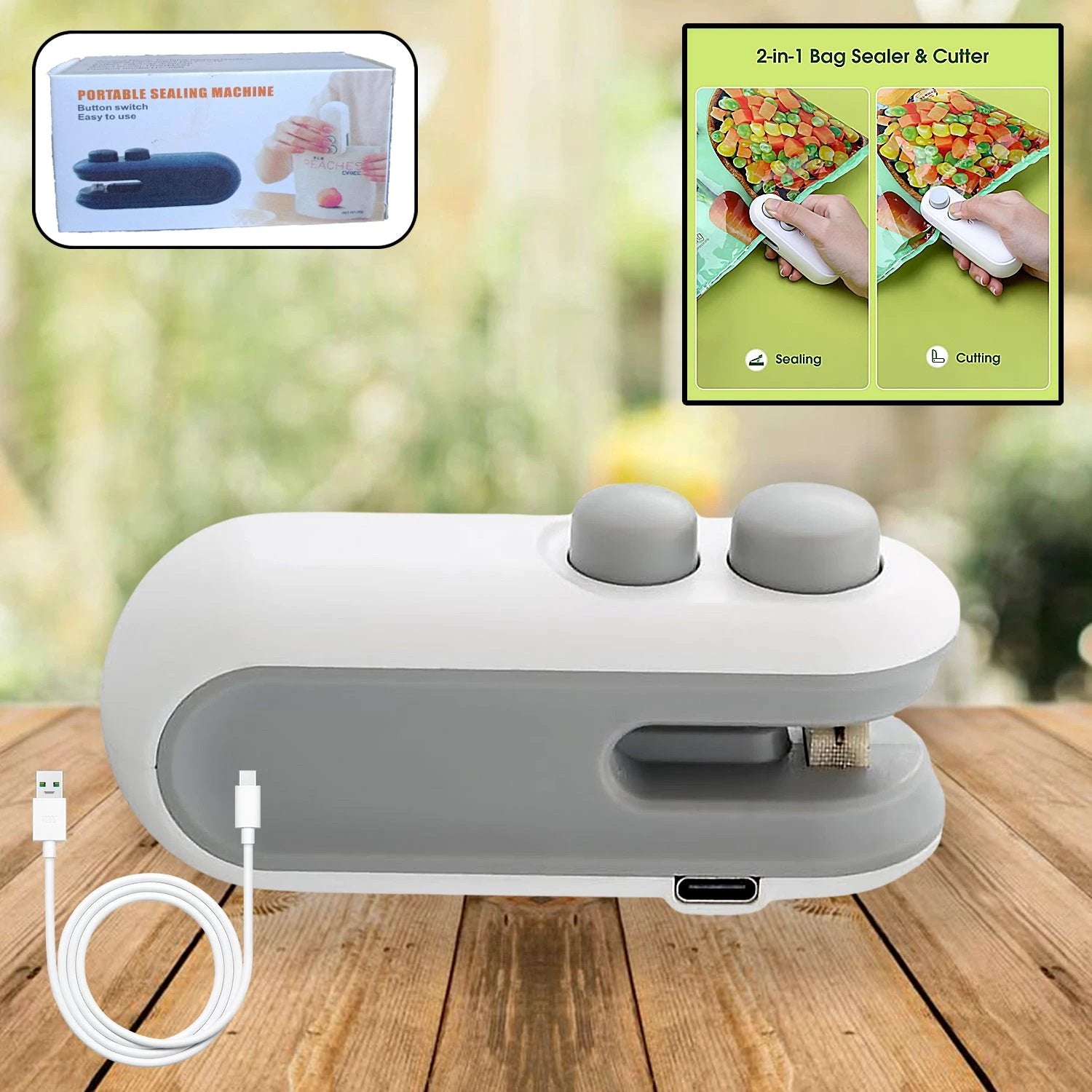 17865 Mini Bag Sealer 2 In 1 Seal Cutter Heat Sealers Type-c Usb Charging Portable Bag Reseller Handle Food Sealer Sealing Machine For Food Storage Plastic Bags Snacks Keep Food Fresh by Wukusy