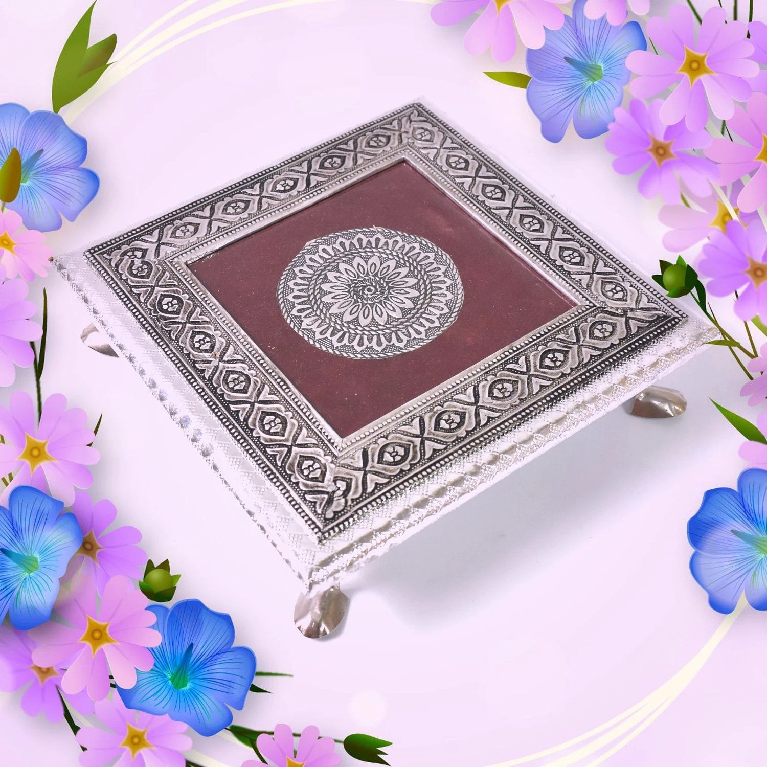 Silver - Square Pooja Chowki Patla Bajot (2020 Cm 1 Pc) by Wukusy