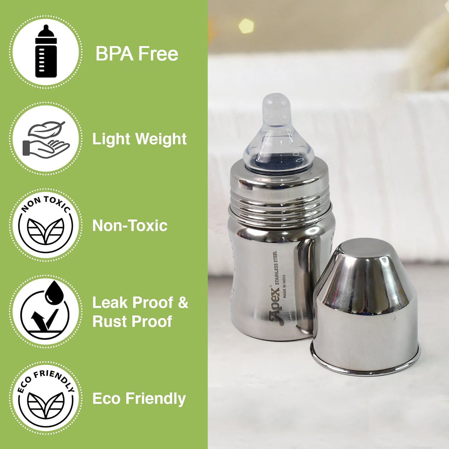 Apex Premium Stainless Steel Baby Feeding Bottle 125ml