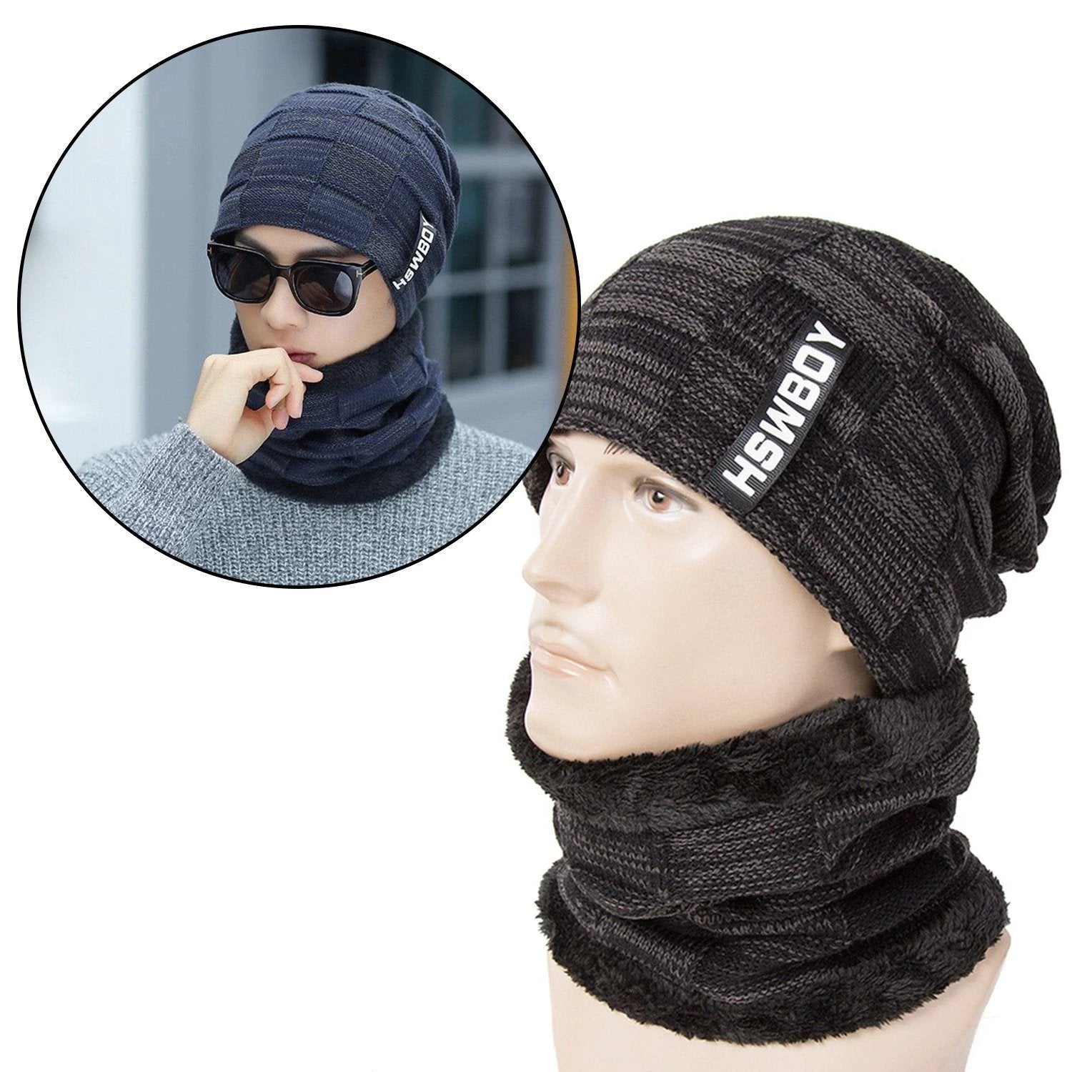 6066 Ultra Soft Unisex Woollen Beanie Cap Plus Muffler Scarf - 69kart