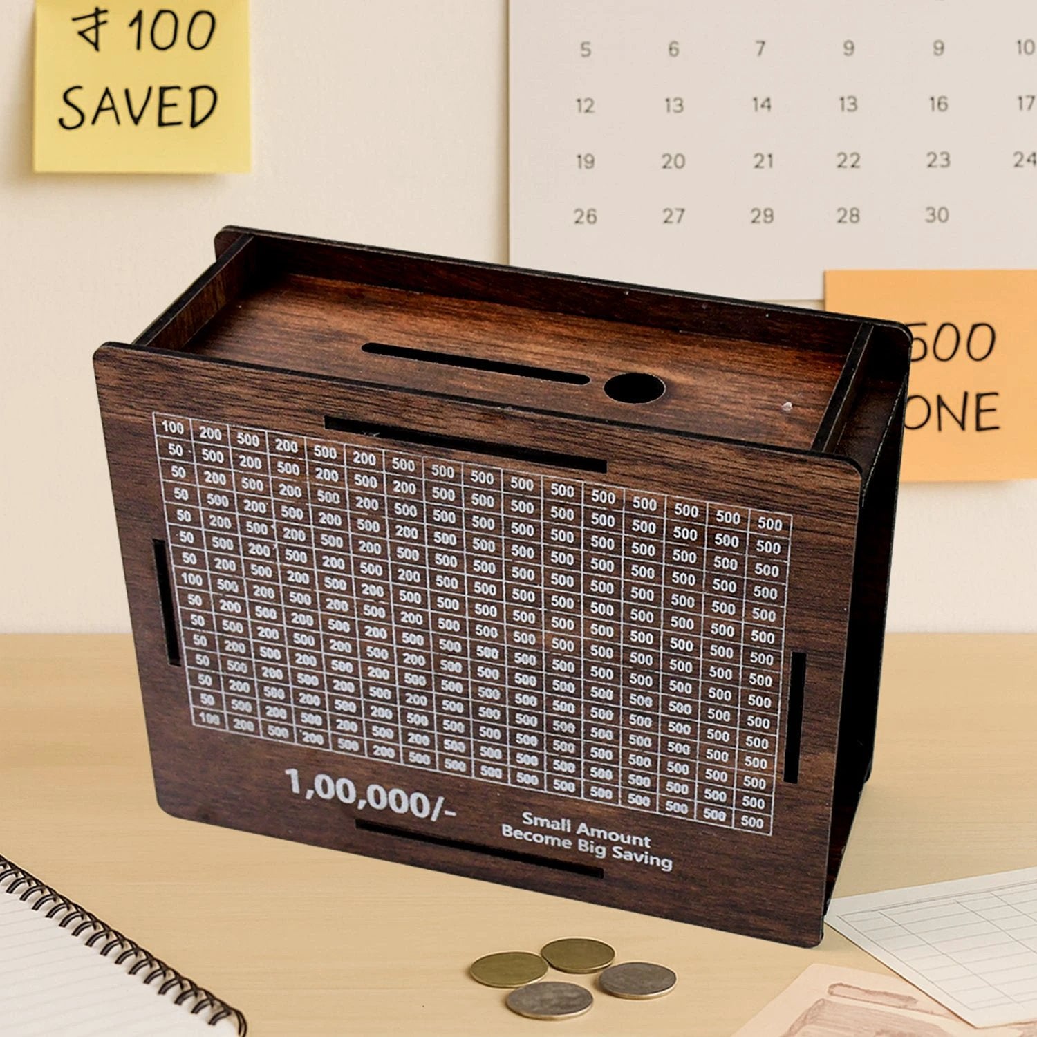 Wooden Money Piggy Bank Money Box (1 Pc With Marker Pen) by Wukusy