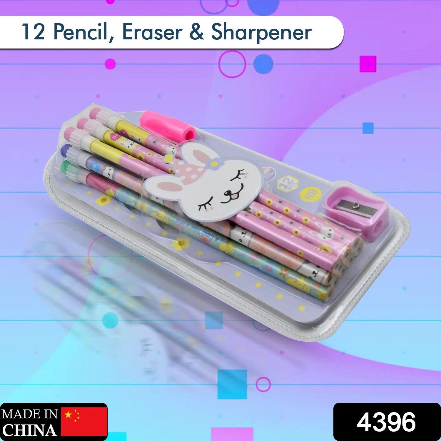 4396 Cute Rabbit Bear Drawing Graphite Writing Pencil Set With Pencil Sharpener  Eraser Pencil And Eraser Set With Eraser For Kids For Girls Fancy School Stationary Birthday Party Return Gift (14 Pc Set) - 69KART