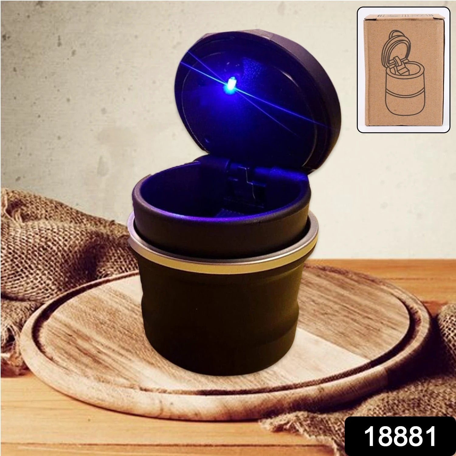 Portable Car Ashtray With Lid And Blue Led Light (1 Pc) - 69kart