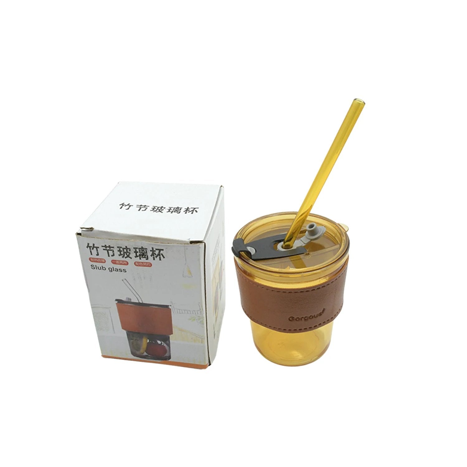5887 Home Glass Coffee Mugtea Cup With Glass Straw And Leakproof Lid Travel Friendly Cups With Heatproof Sleeves by Wukusy