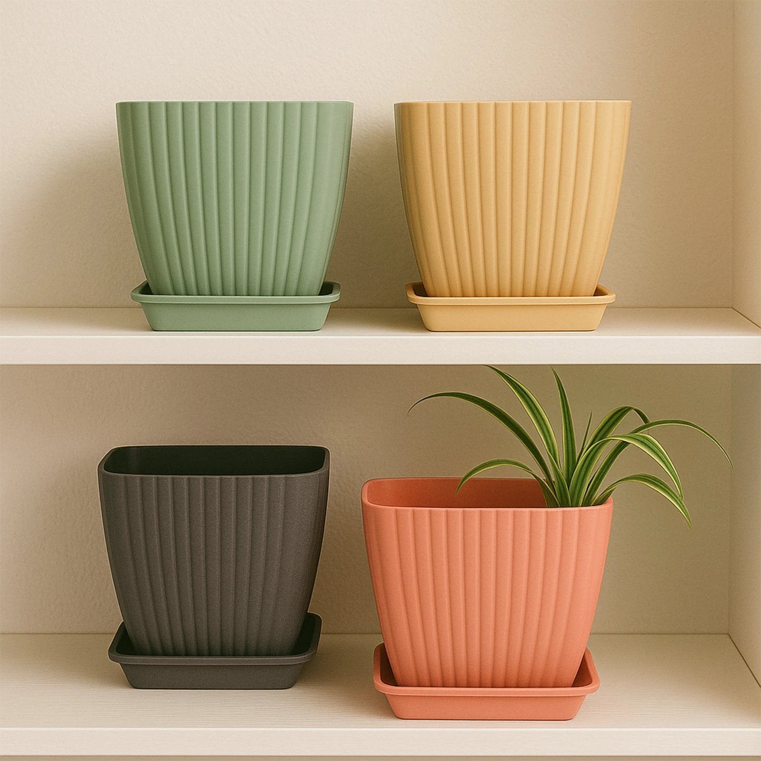 Trendy Square Plastic Flower Pots Set Of 5 - 69KART