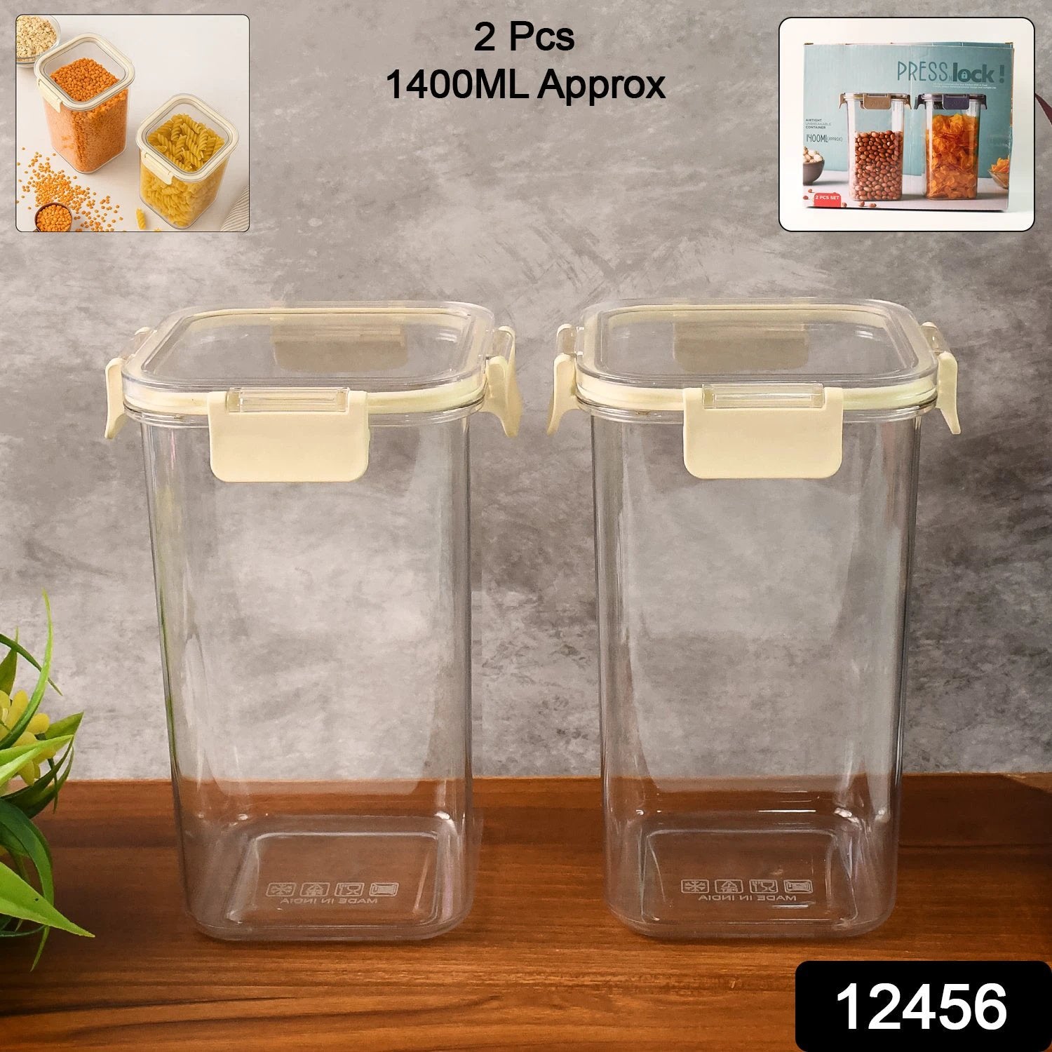 Apex Press N Lock Airtight Kitchen Storage Container Set (2pc1400ml) Approx by Wukusy