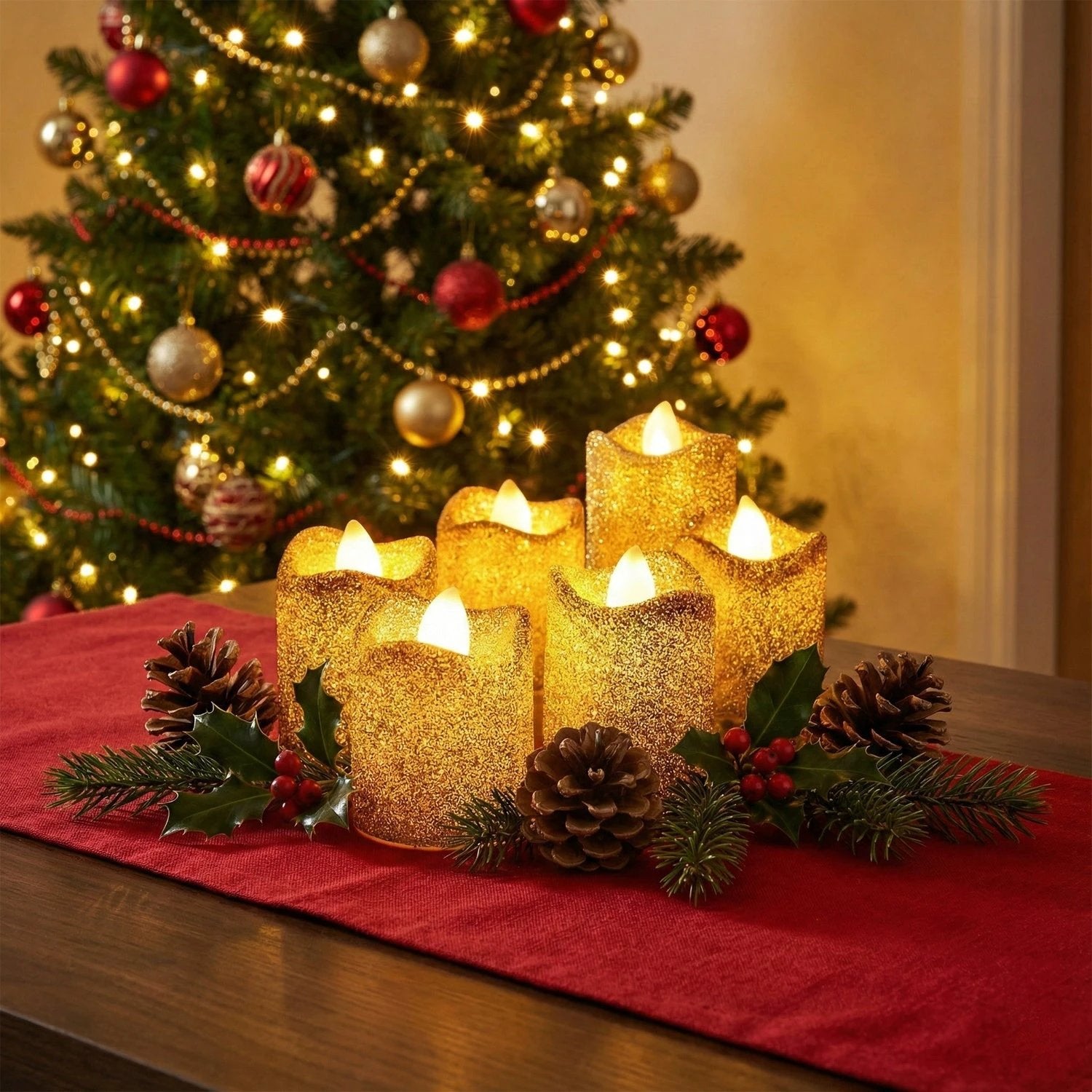 LED Glitter Tealight Candles - 6 Piece Set by Wukusy