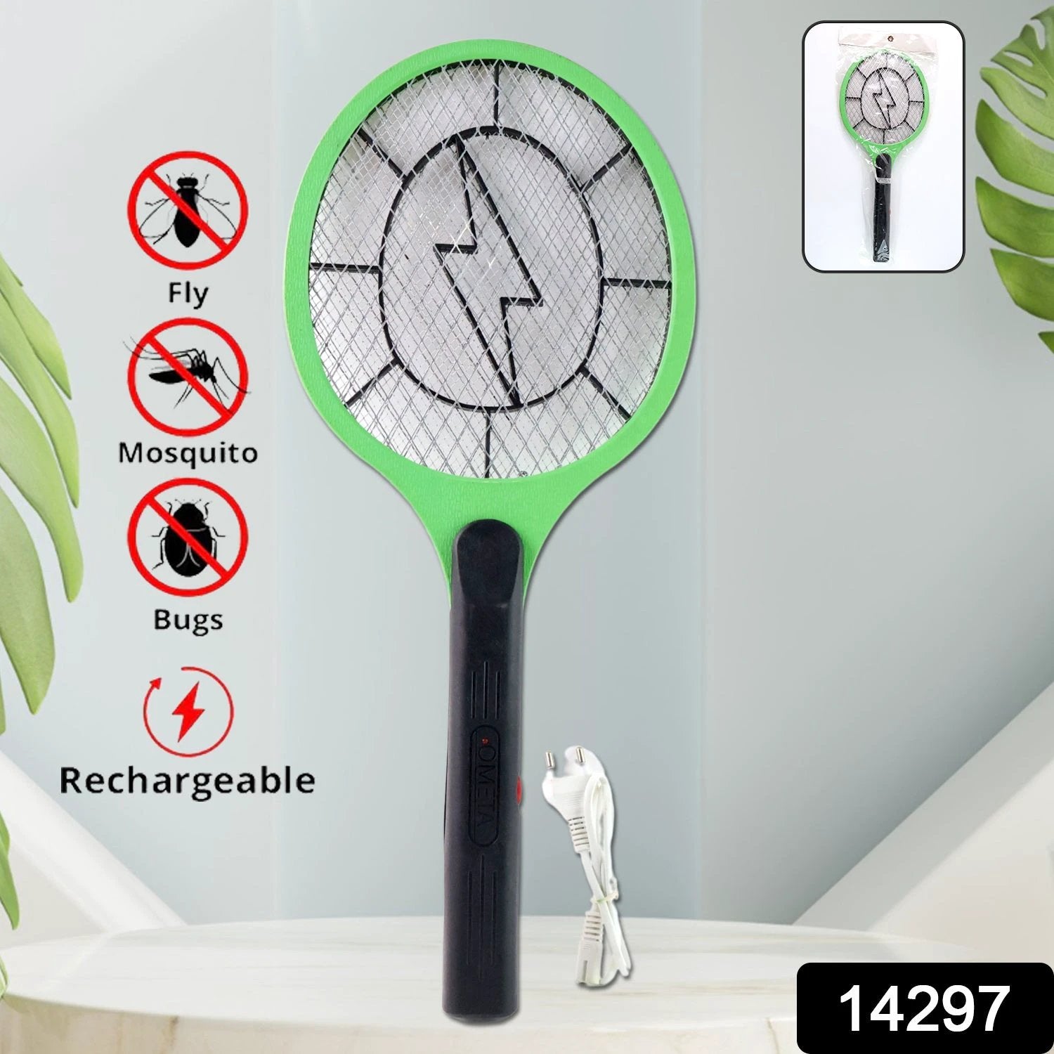 Green Rechargeable Electric Mosquito Killer Racket With Cable by Wukusy
