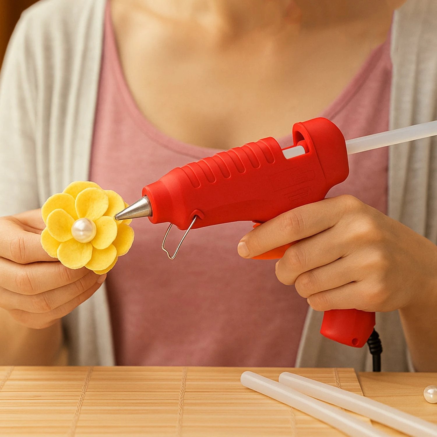 Premium 20w Hot Melt Glue Gun With 6 Transparent Glue Sticks Set - 69KART