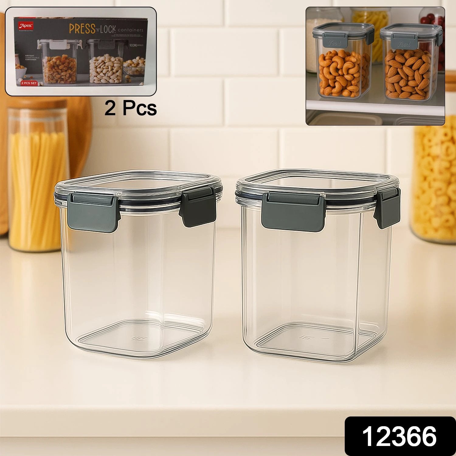 Apex Press N Lock Airtight Food Storage Container Set (2pc900ml) Approx by Wukusy