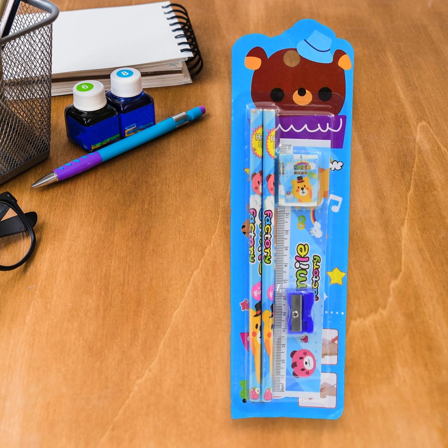 4580  Cartoon Wooden Pencil Set For Kids Boys Return Gifts Birthday Party Space Stationary Set Pencil Eraser Sharpener Combo Kit For Kids Boys - 69KART