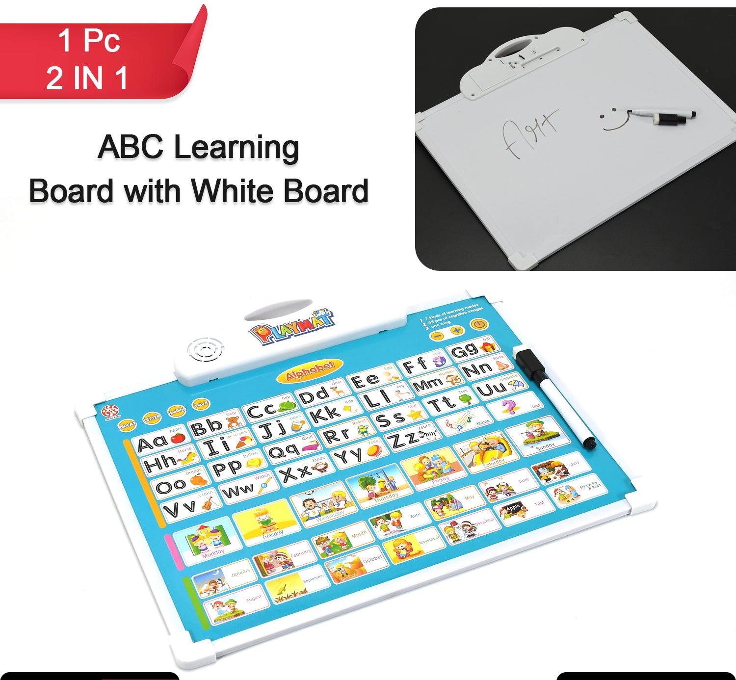 4602 Learning Board 2in1 - Educational Pad For Kids Musical Board For Alphabet Abc Learning Toy Play Mat  Drawing With One Doodle Pen