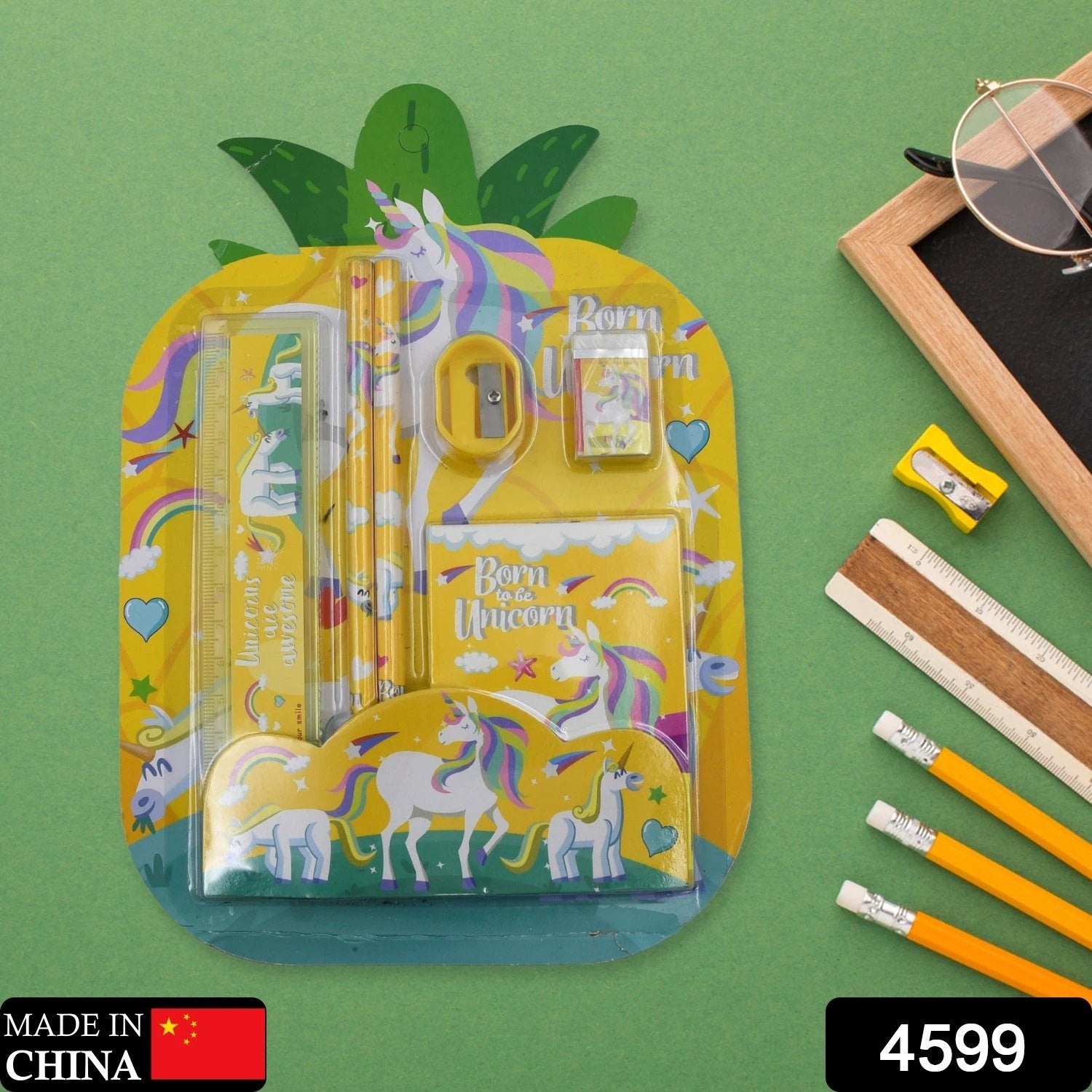 4599   6 Pc Set Stationary Set Including Pencil Ruler Rubber Pencil Sharpener  School Office Product Gift - 69KART