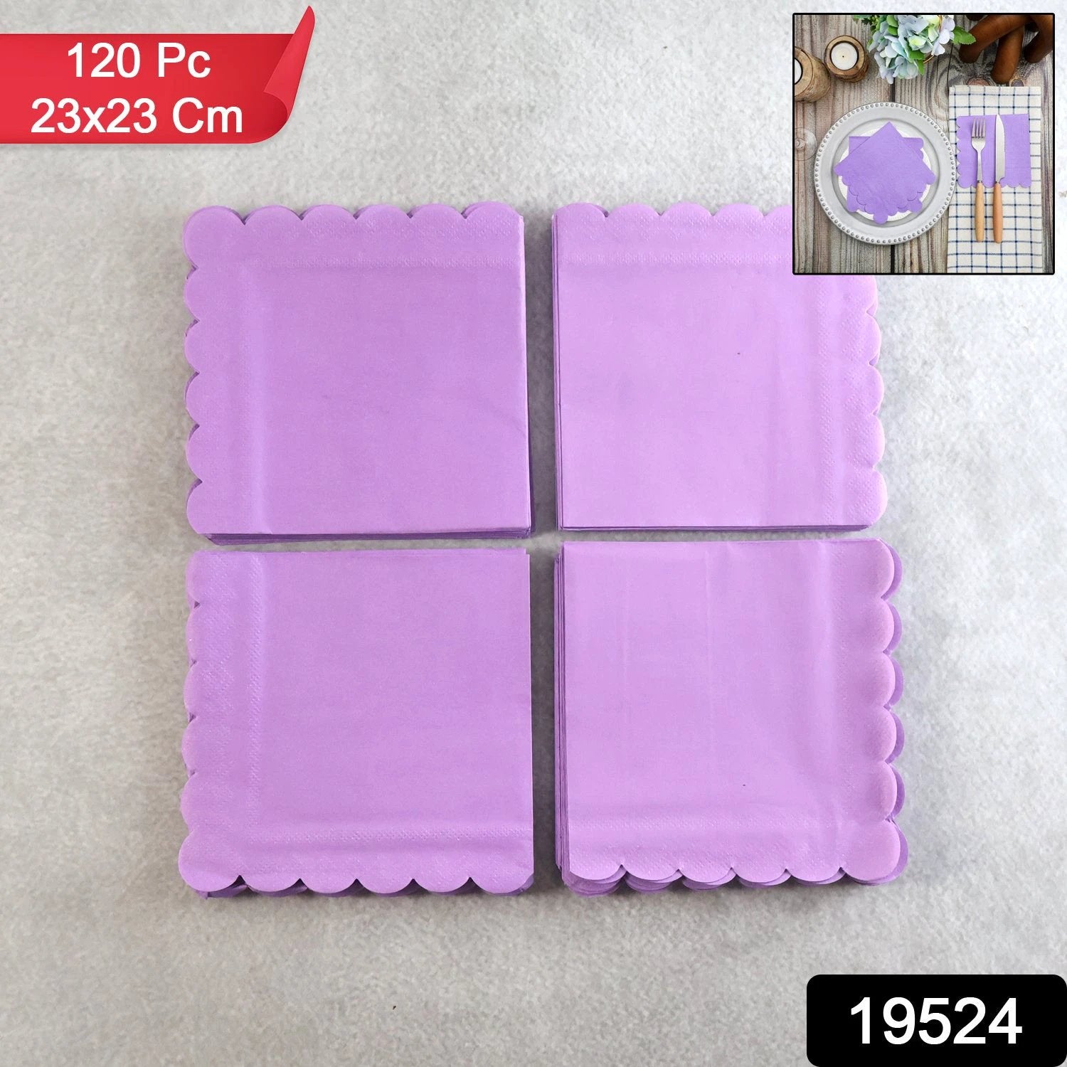 Lilac Scalloped Disposable Paper Napkin (23 X 23 Cm  120 Pc) - 69kart