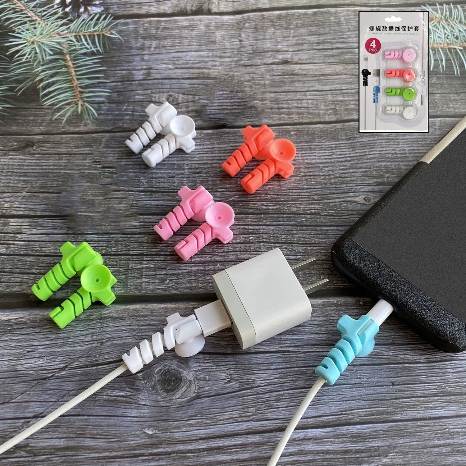 Cable Cord Protector Saver With Suction End (Suction Winder 4 Pcs Set) by Wukusy