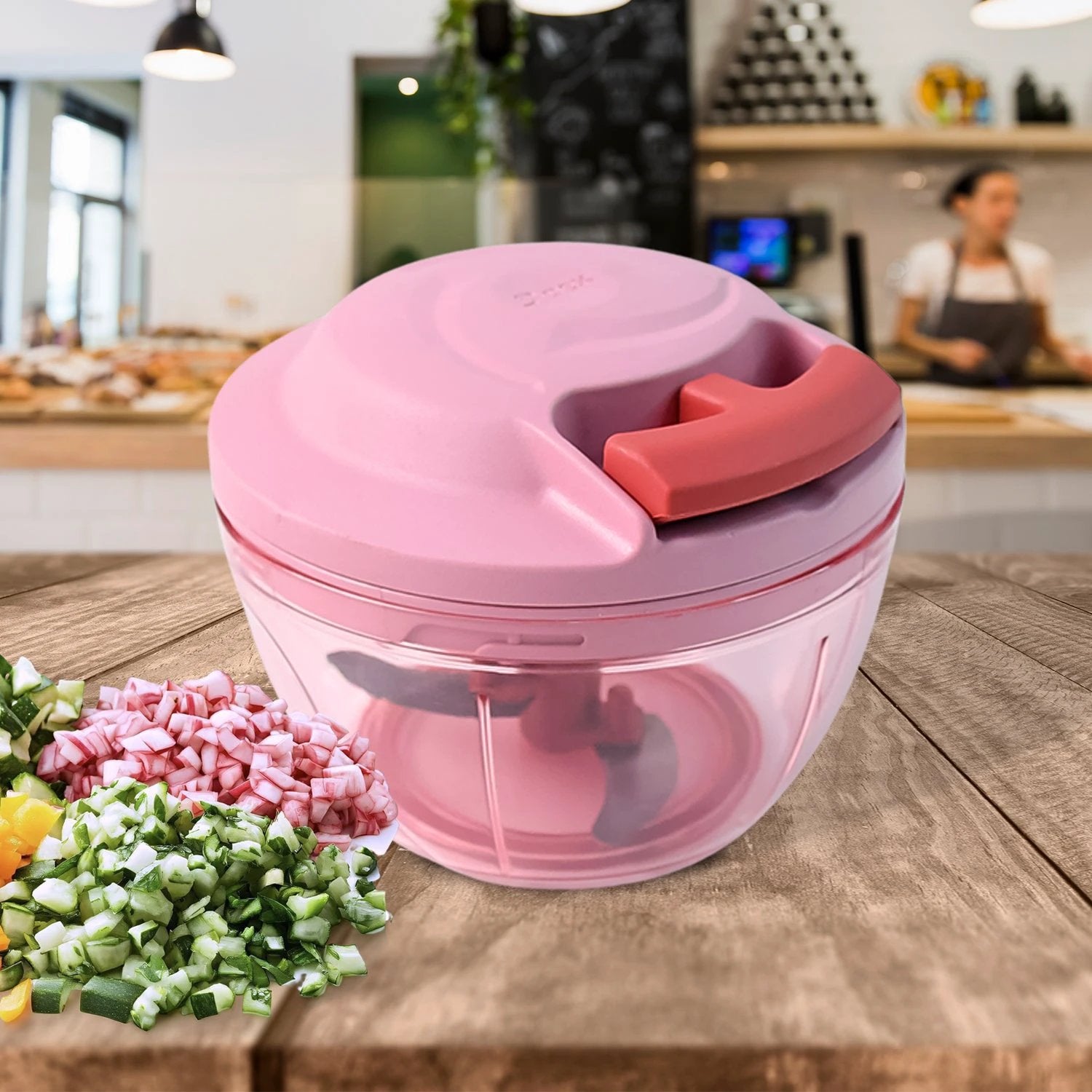 Apex Power-x Triple Stainless Steel Blades And Hand-pull Vegetable Chopper (500ml) by Wukusy
