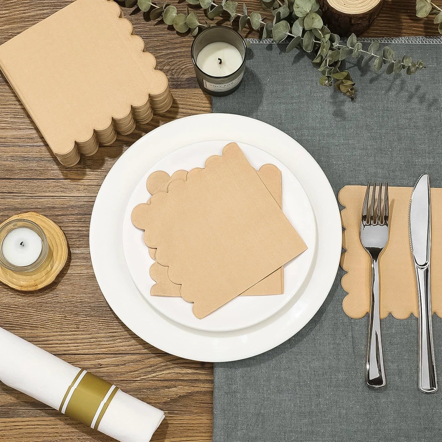 Disposable Scalloped Edge Tissue Napkins Set (120 Pc) - 69kart