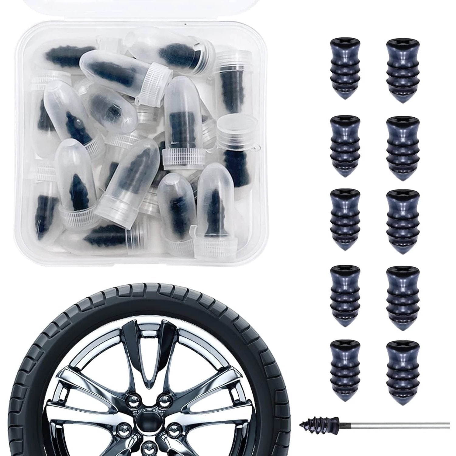 Tire Repair Rubber Nail Car Tire Repair Nails Tire Repair Rubber Screws Black (10 Pcs Set) - 69KART