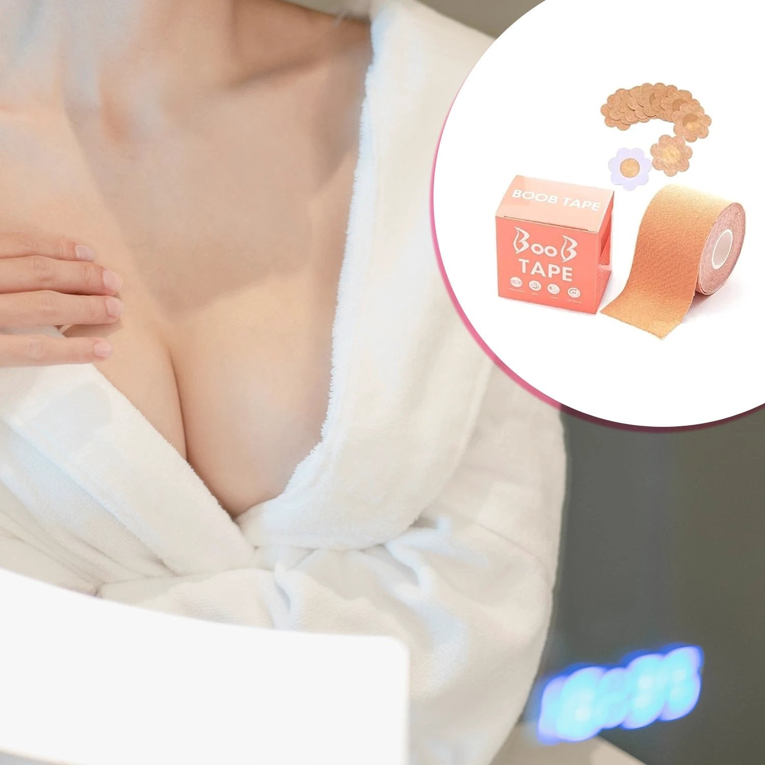 6596 Boob Tape With 10 Pairs Nipple Cover Cotton Wide Thin Breast Tape - Womens Girls Breast Lift Booby Tape - Push Up Lifting Tape - Suitable For All Breast Types - Breast Lift Bra Tape - Bob Tape For Natural Breast Lift (1 Pc 5 Meters) by Wukusy