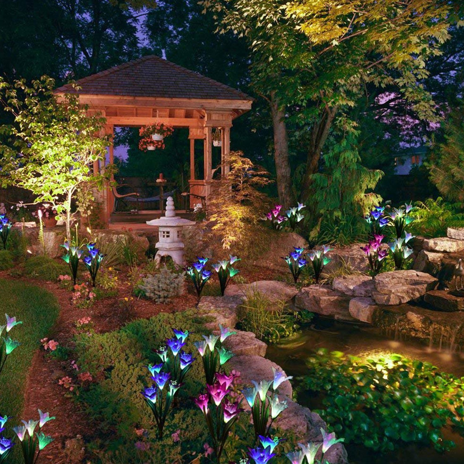 Waterproof Outdoor Solar Lily Flower Stake Lights ( Pack Of 2 Pcs )