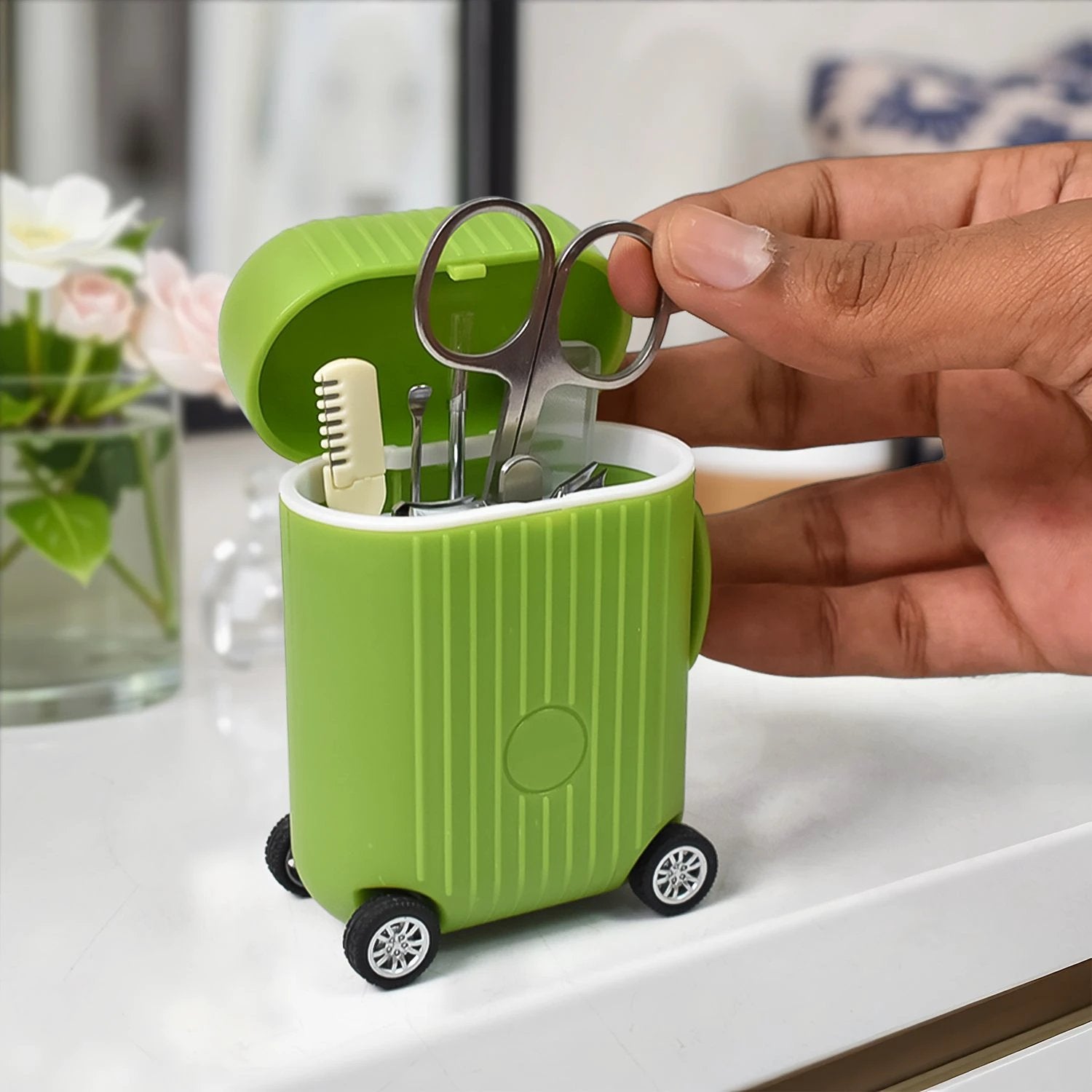 Manicure Kit Pedicure Tools For Feet Nail Clipper (8 Pcs Set  With Mini 4 Wheel Suitcase Trolley) - 69KART