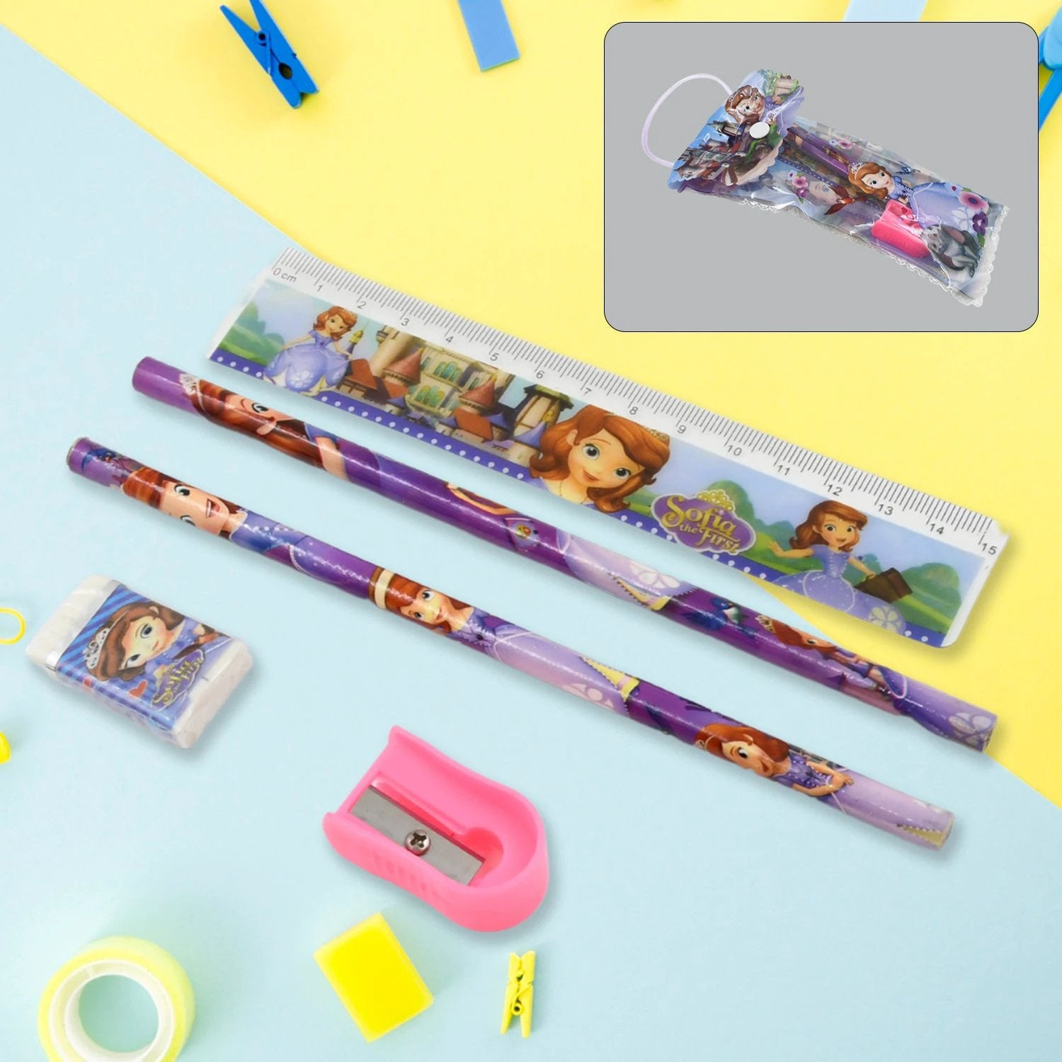 5 In 1 Mix Stationery Gift Set For Kids Stationary Set Including 2 Pencil Ruler Rubber Pencil Sharpener School Office Product Gift (5 Pcs Set) - 69KART