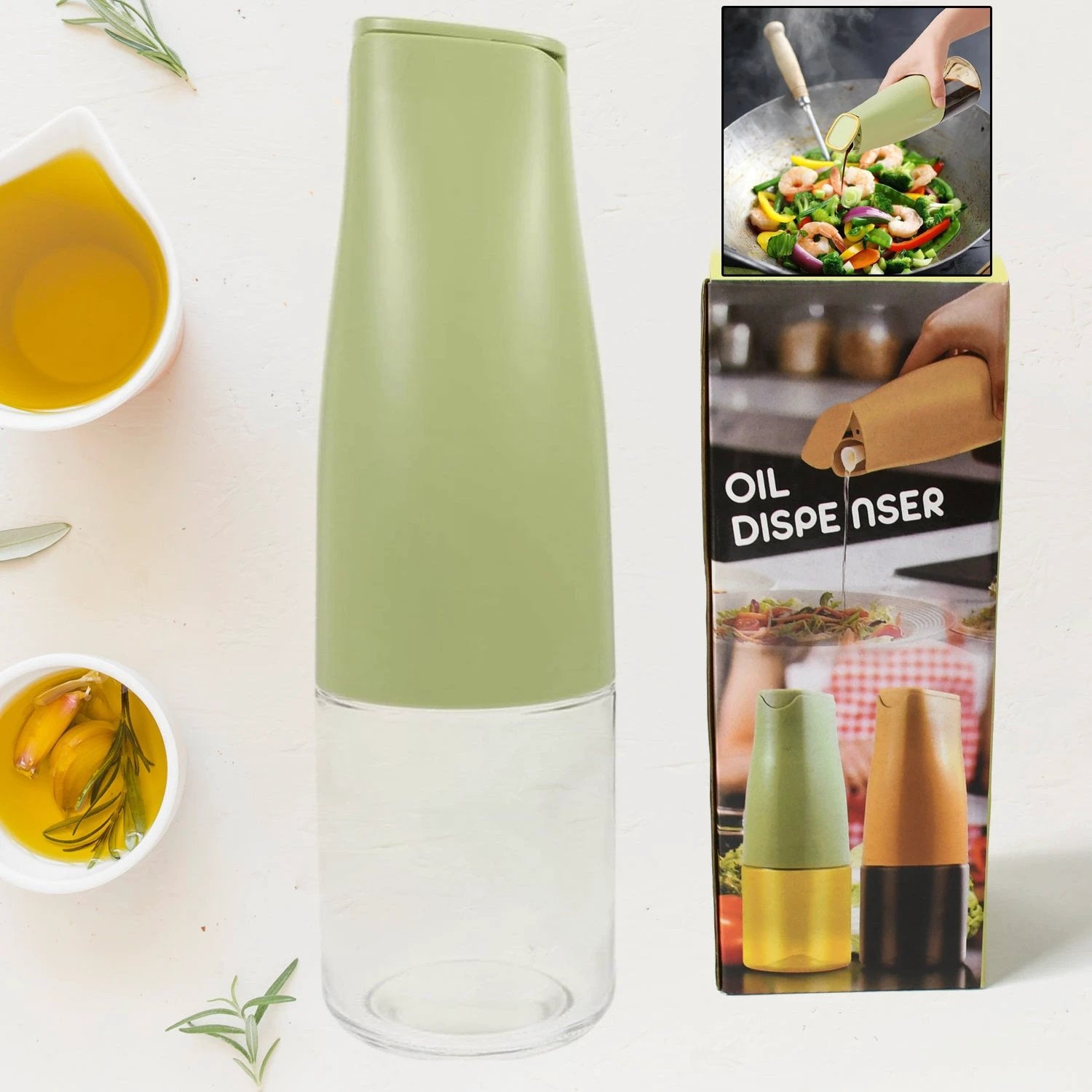 8214 Oil Dispenser 500ml Cooking Oil Dispensing Cruets Oil Bottle With Automatic Open Lid Kitchen Glass Oil Pot Cooking Oil Bottle For Kitchen Grilling Frying (500 Ml) - 69kart