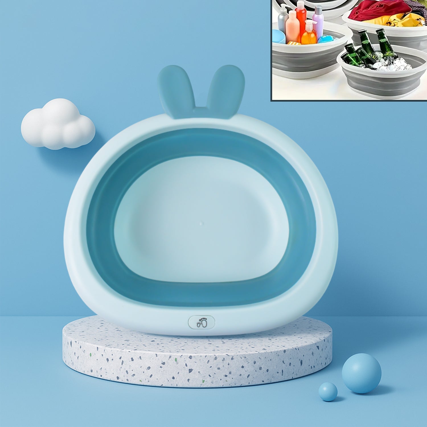 Foldable Multipurpose Collapsible Basin Bunny Ear Handle