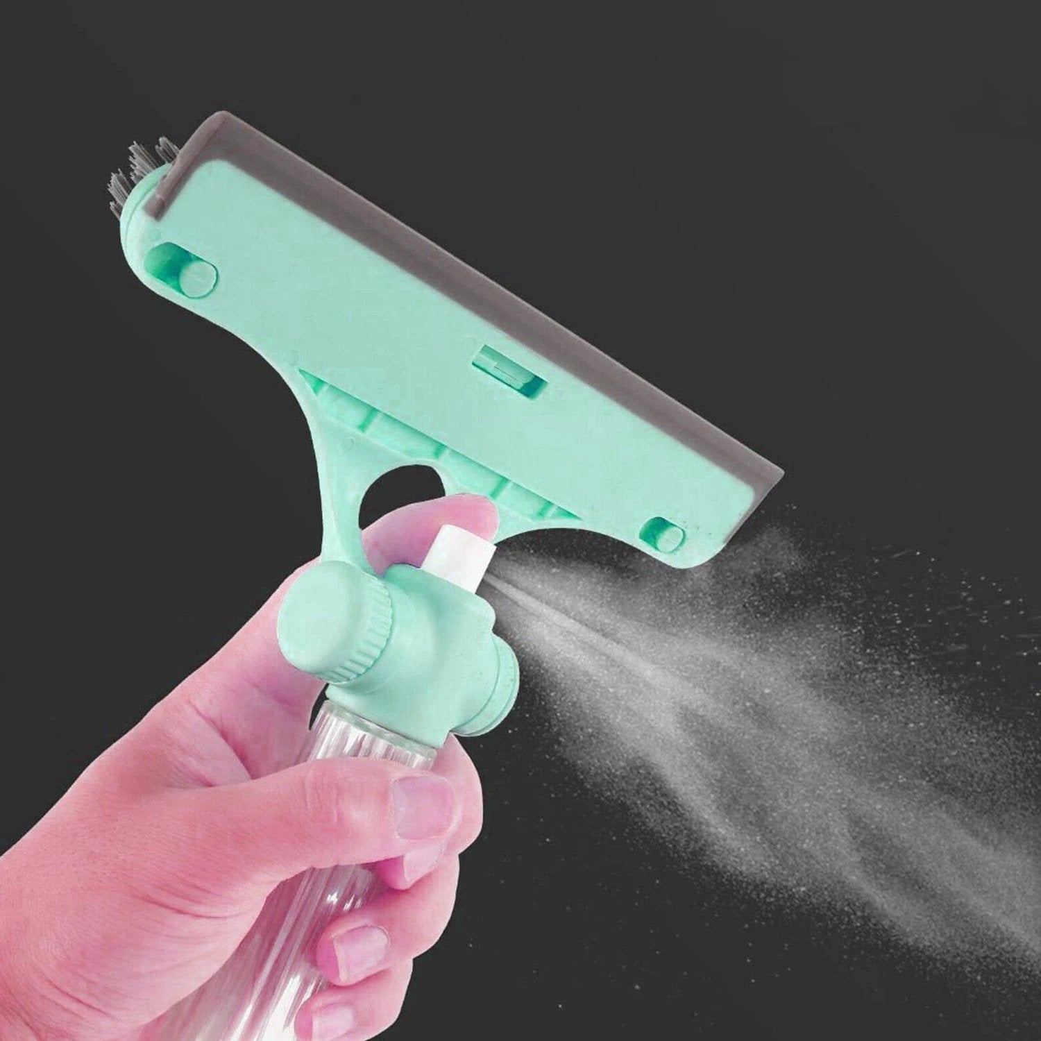 4167 4 In 1 Multifunctional Glass Scraper Window Glass Wiper With Watering Can Silicon Cleaning Squeegee With Two Brush Heads Practical Squeegee For Shower Doors Windows Tiles And Car Glass by Wukusy