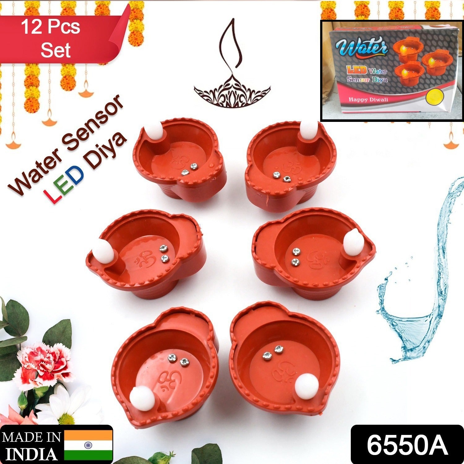 Water Sensor Diyas For Diwali Decoration (6pc Set)