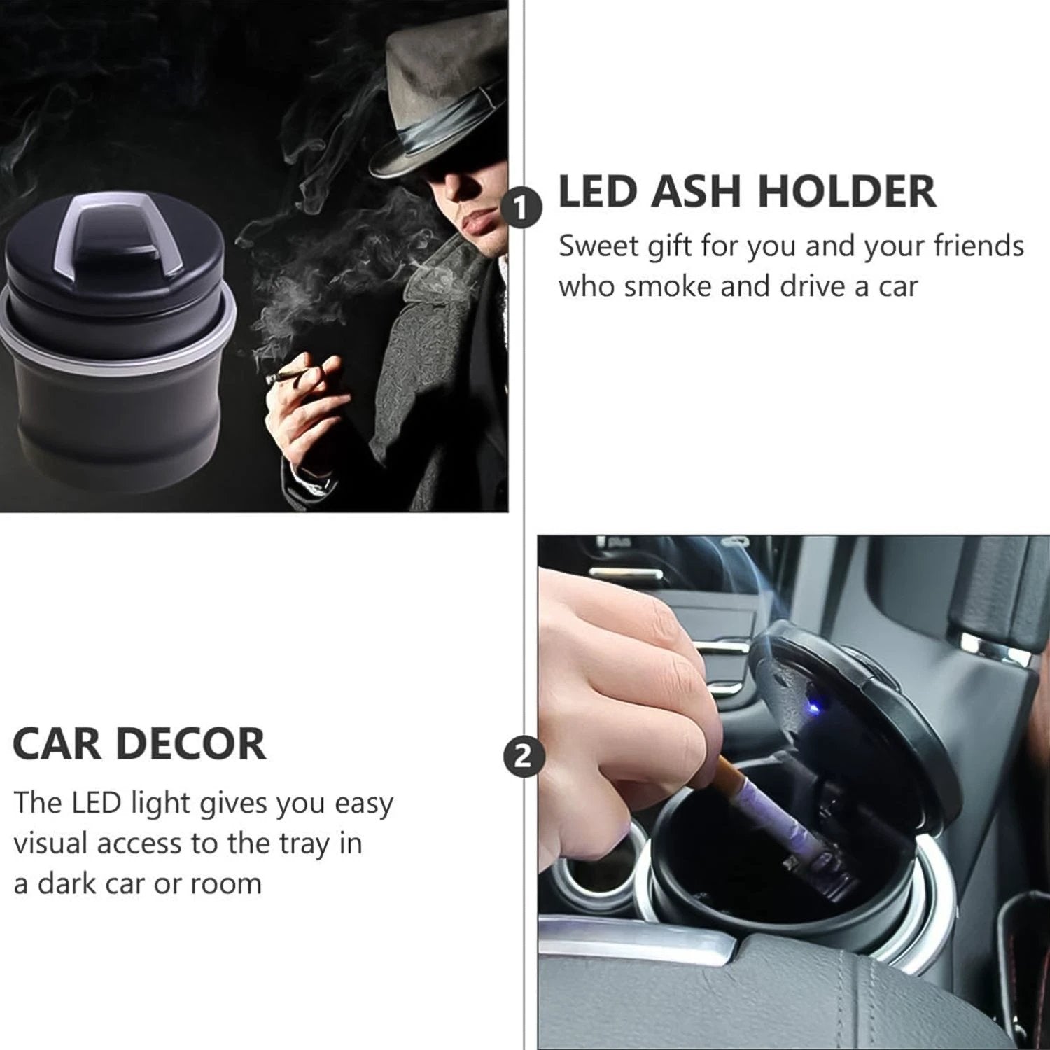 Portable Car Ashtray With Lid And Blue Led Light (1 Pc  With Color Box) - 69KART