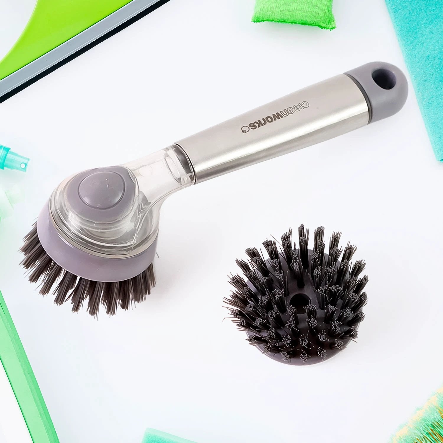 5939 Cleaning Brushes Set Scrub Brush Bathroom Brush Long Handle Liquid Dispenser Pot Washing Brush - 69kart