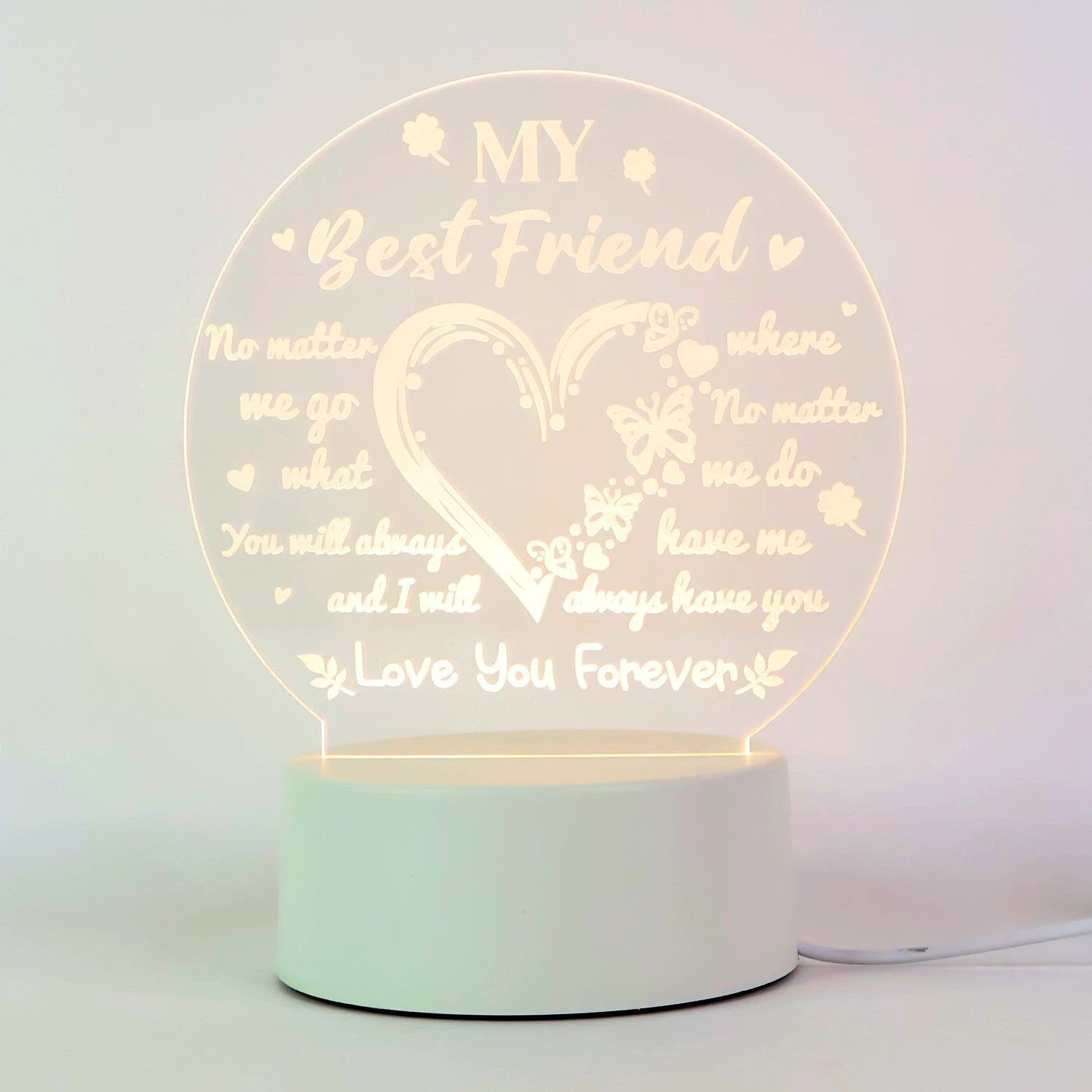 3d Illusion Led Night Lamp With Heart And Best Friend Design by Wukusy
