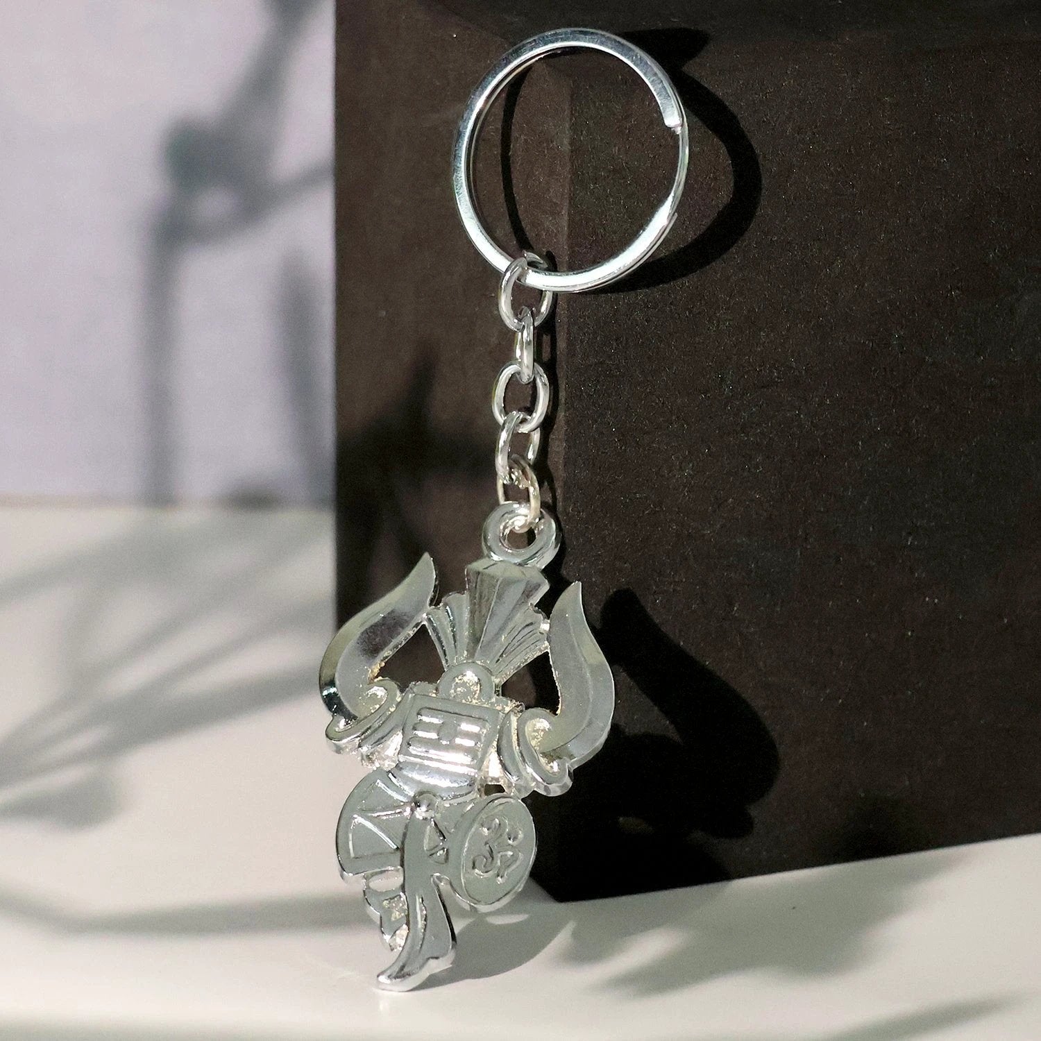 Trishul Damru Shiv Symbol Silver Keychain (1 Pc) - 69KART